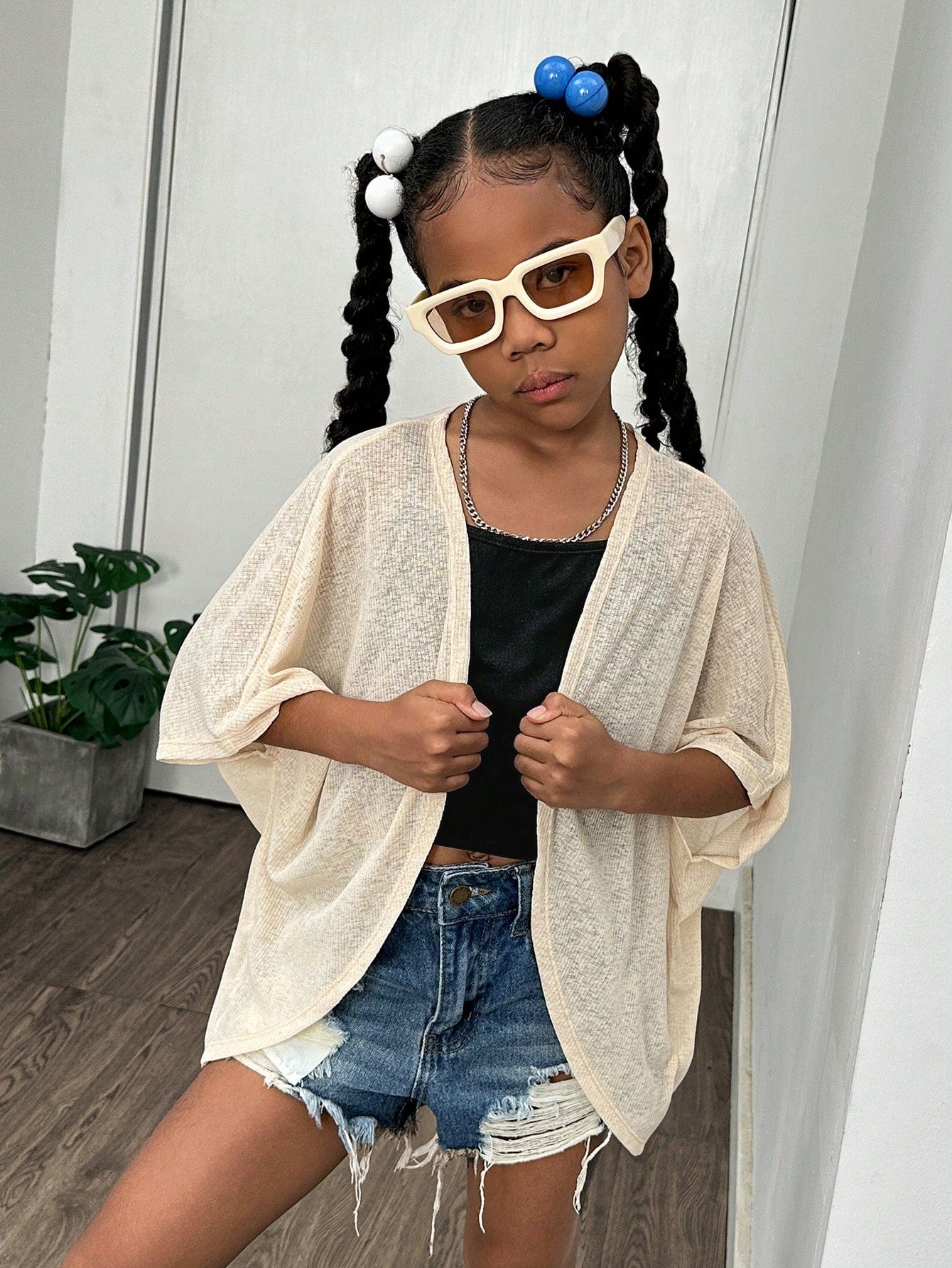 Tween Girl Sports Casual Spring/Summer Knitted Solid Color Cardigan Jacket