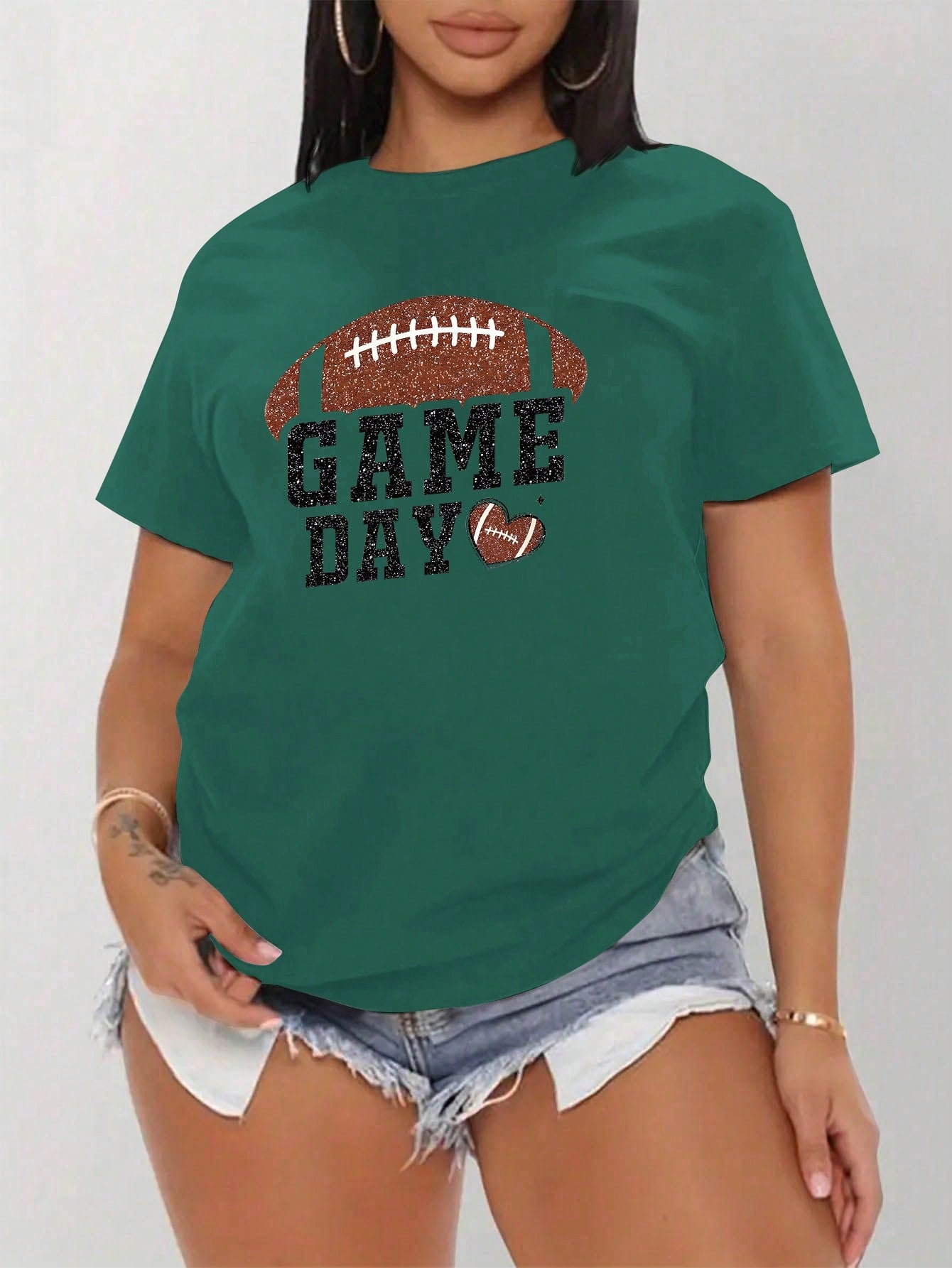 Women's Casual Football Game Day Graphic Print Round Neck T-Shirt