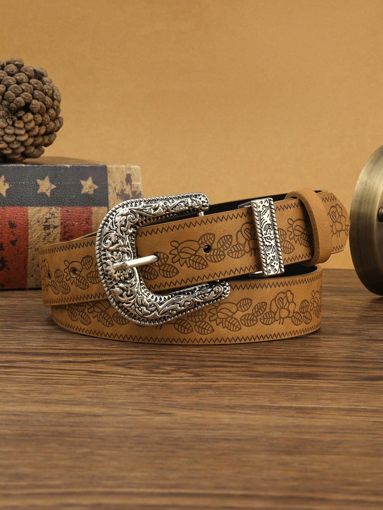 New Fashion Vintage Embossed 3pcs Children's PU Leather Belt Set With Alloy Buckle