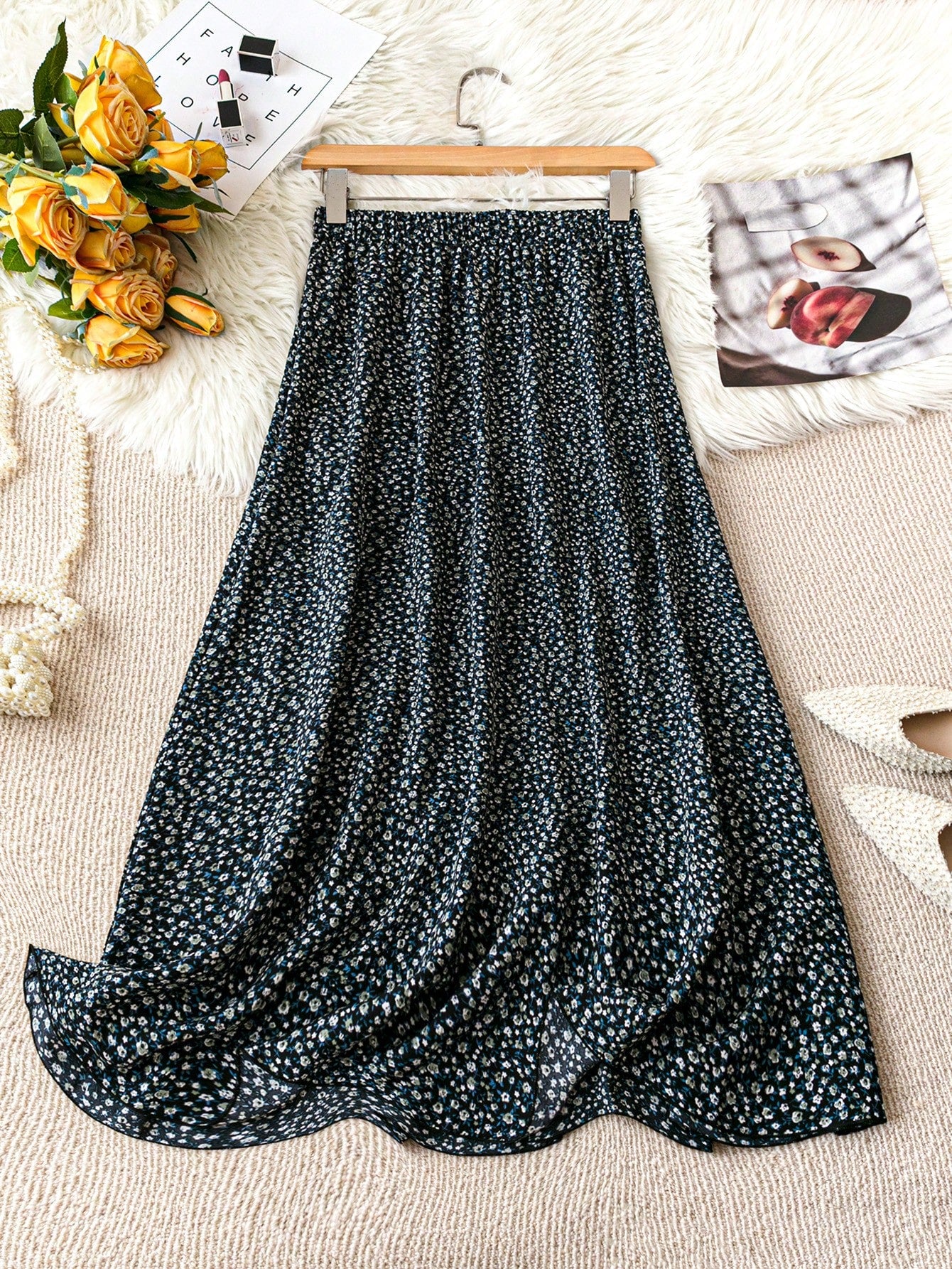 Flower Print High Waist Skirt