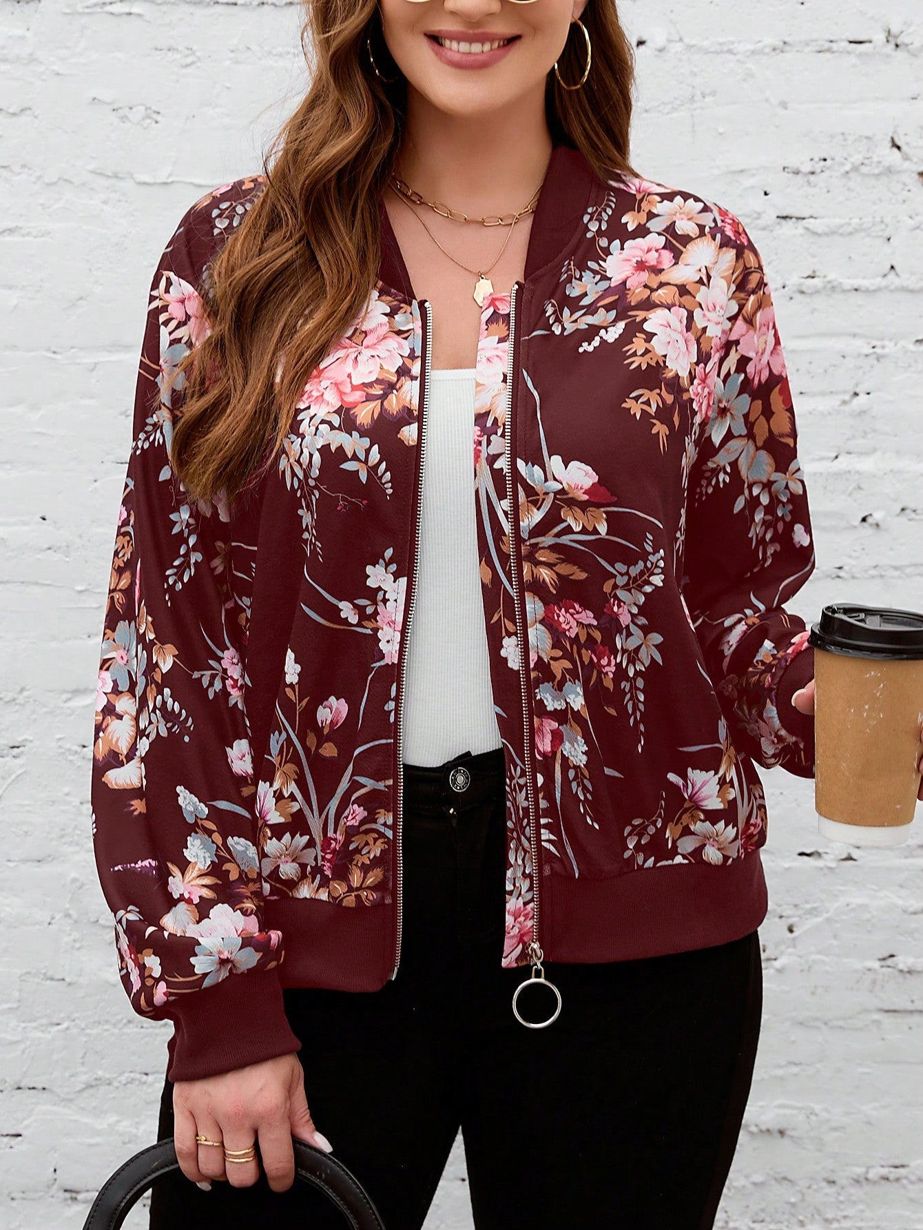 Plus Size Multi-Colored Iridescent Abstract Printed Jacket For Autumn & Winter