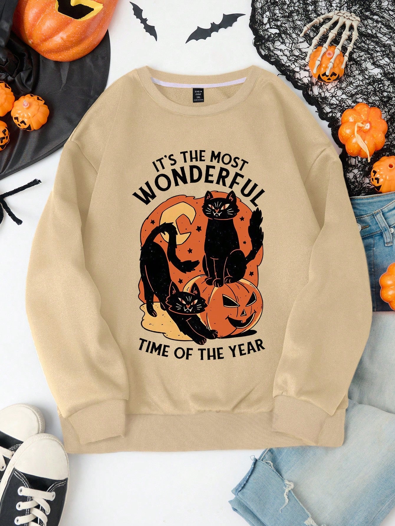 Plus Size Women's Halloween SPOOKY Letter Print Crew Neck Long Sleeve Sweatshirt Sports Wear