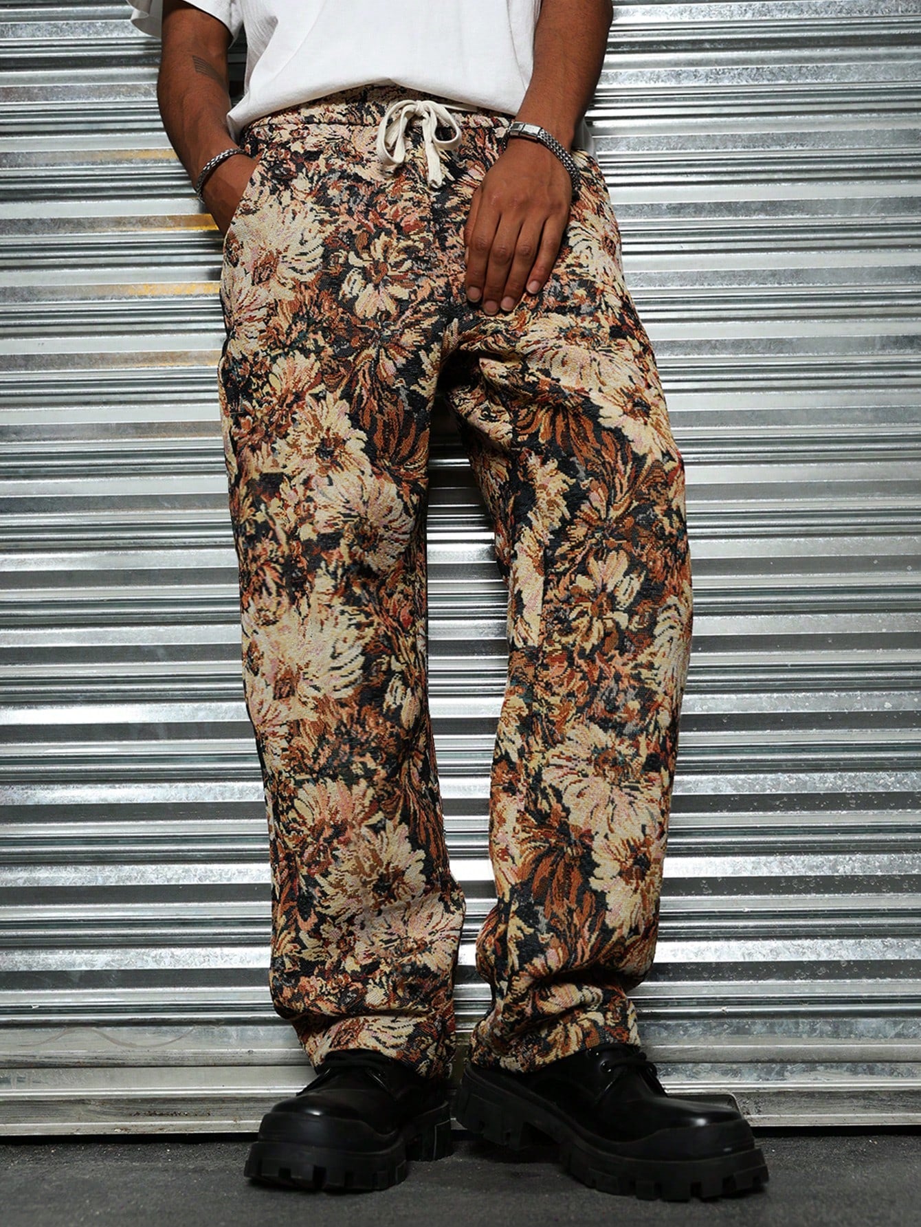 Men's Casual Holiday Fashion Artistic Impressionist Thick Textured Embossed Multicolor Blue Camouflage Floral Long Pants ,Camo Pants ,Baggy Pants