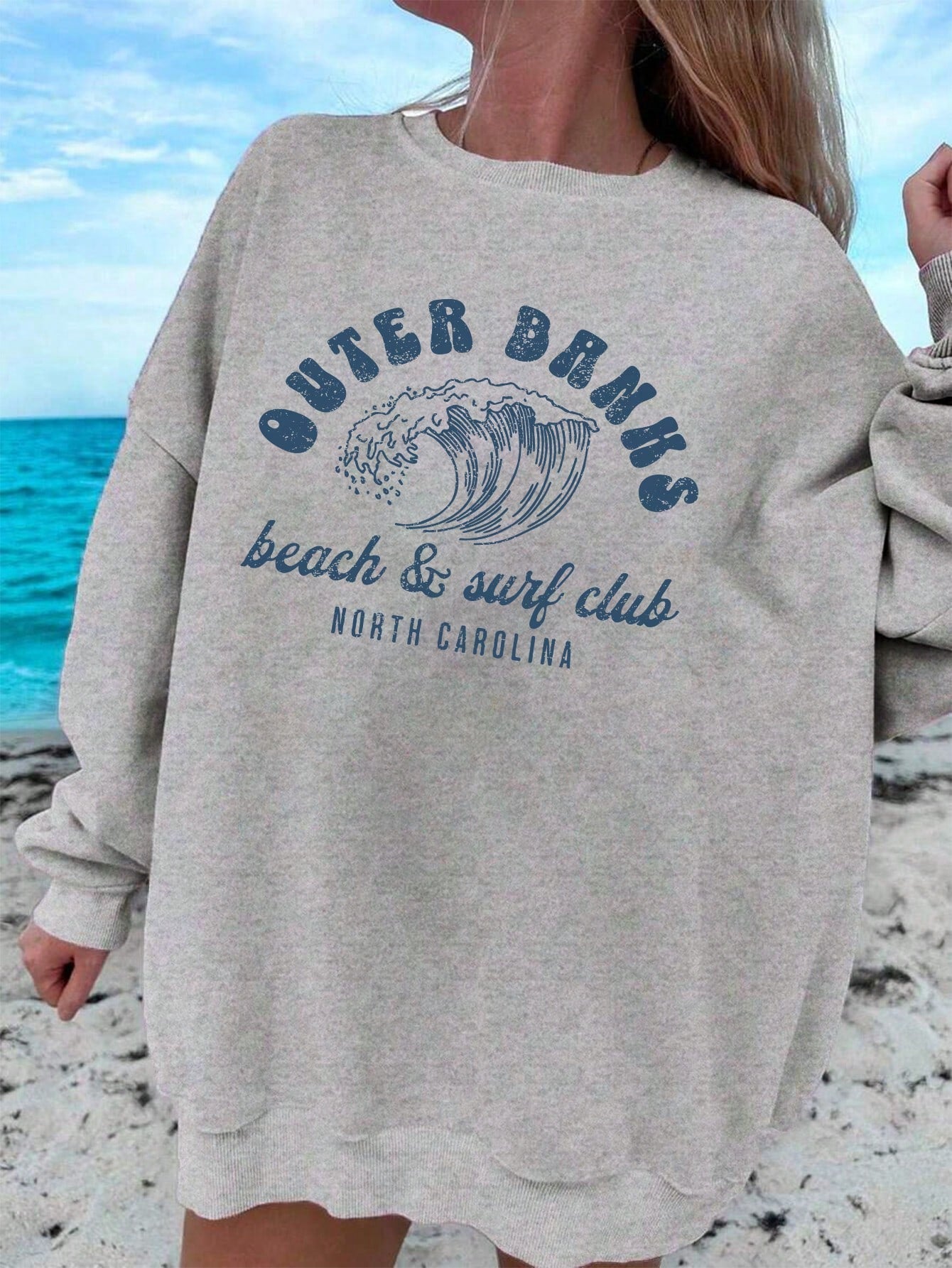 Women's Beach & Surfing Themed Letter Print Sweatshirt