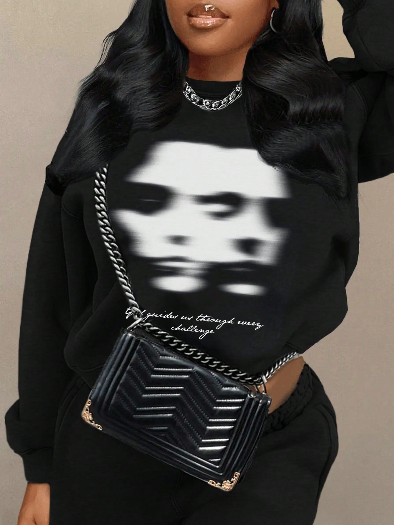 Face Printed Crew Neck Casual Sweatshirt