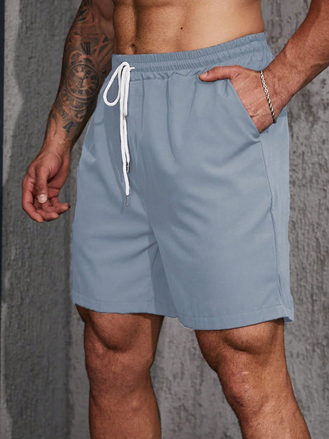 Men Plus Slant Pocket Drawstring Waist Shorts