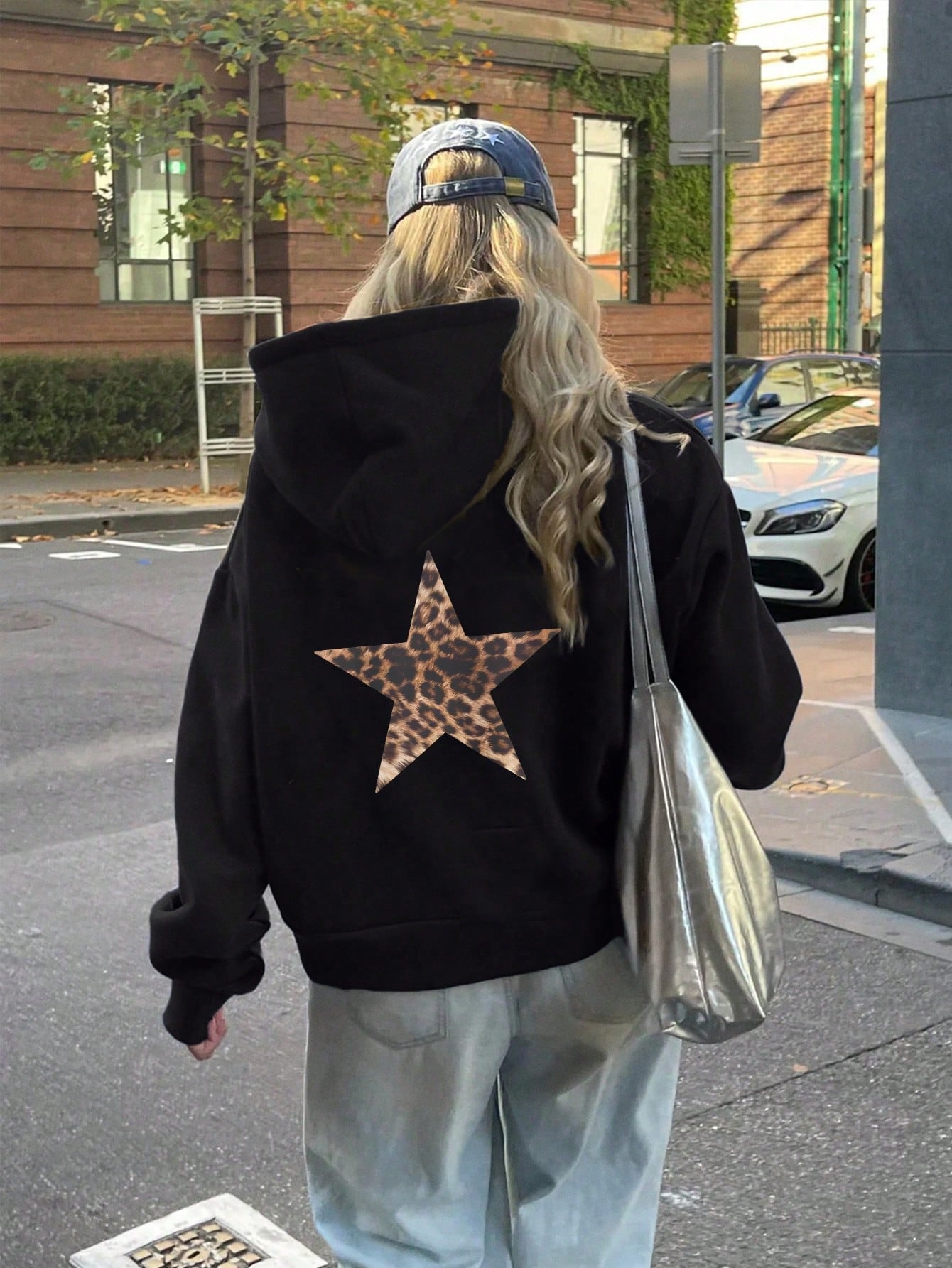 Women's Leopard Print & Star Hooded Sweatshirt