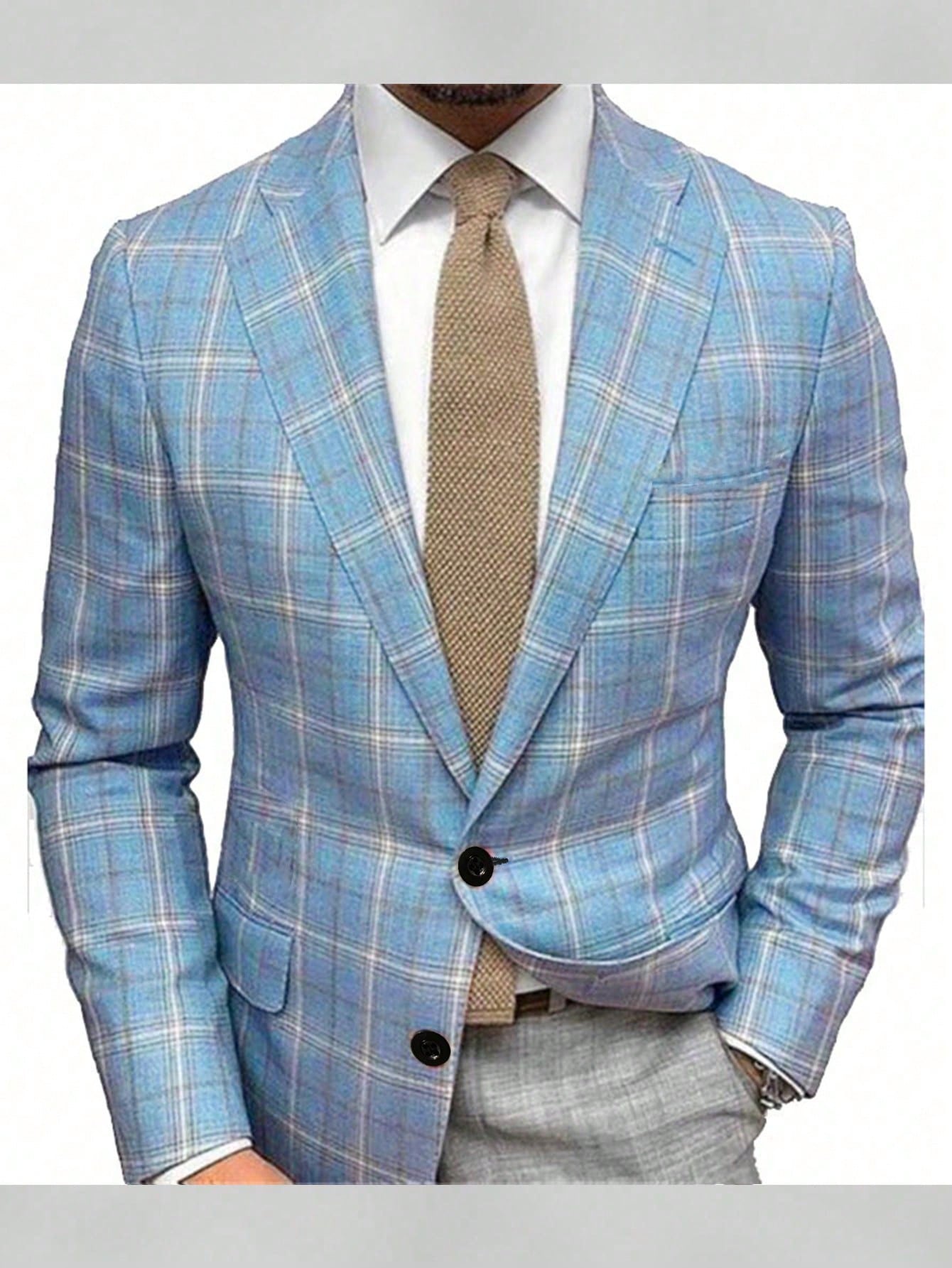 Men's Purple Plaid Business Casual Suit Jacket, Fashion Street Style, Versatile And Elegant Men's Daily Wear