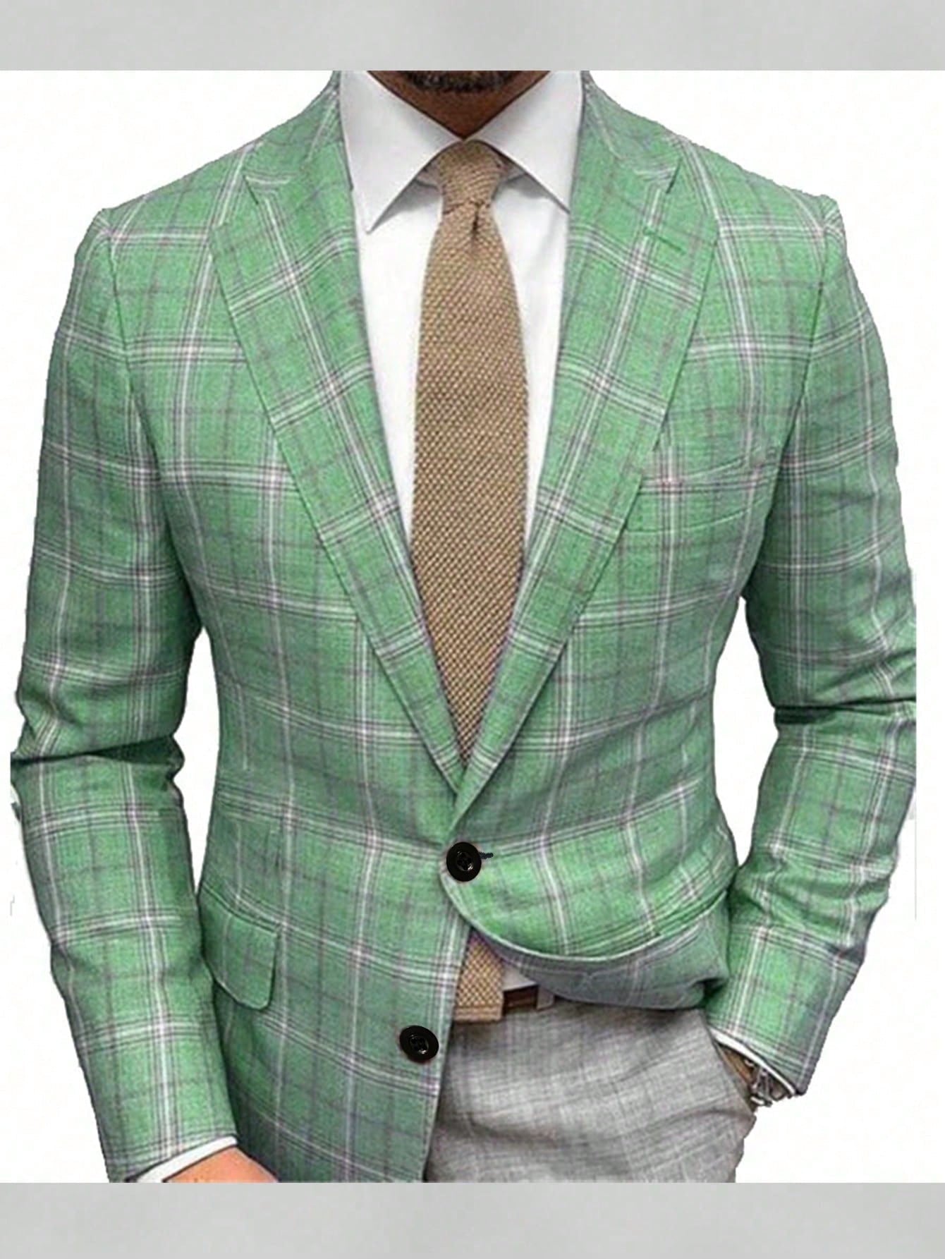 Men's Purple Plaid Business Casual Suit Jacket, Fashion Street Style, Versatile And Elegant Men's Daily Wear