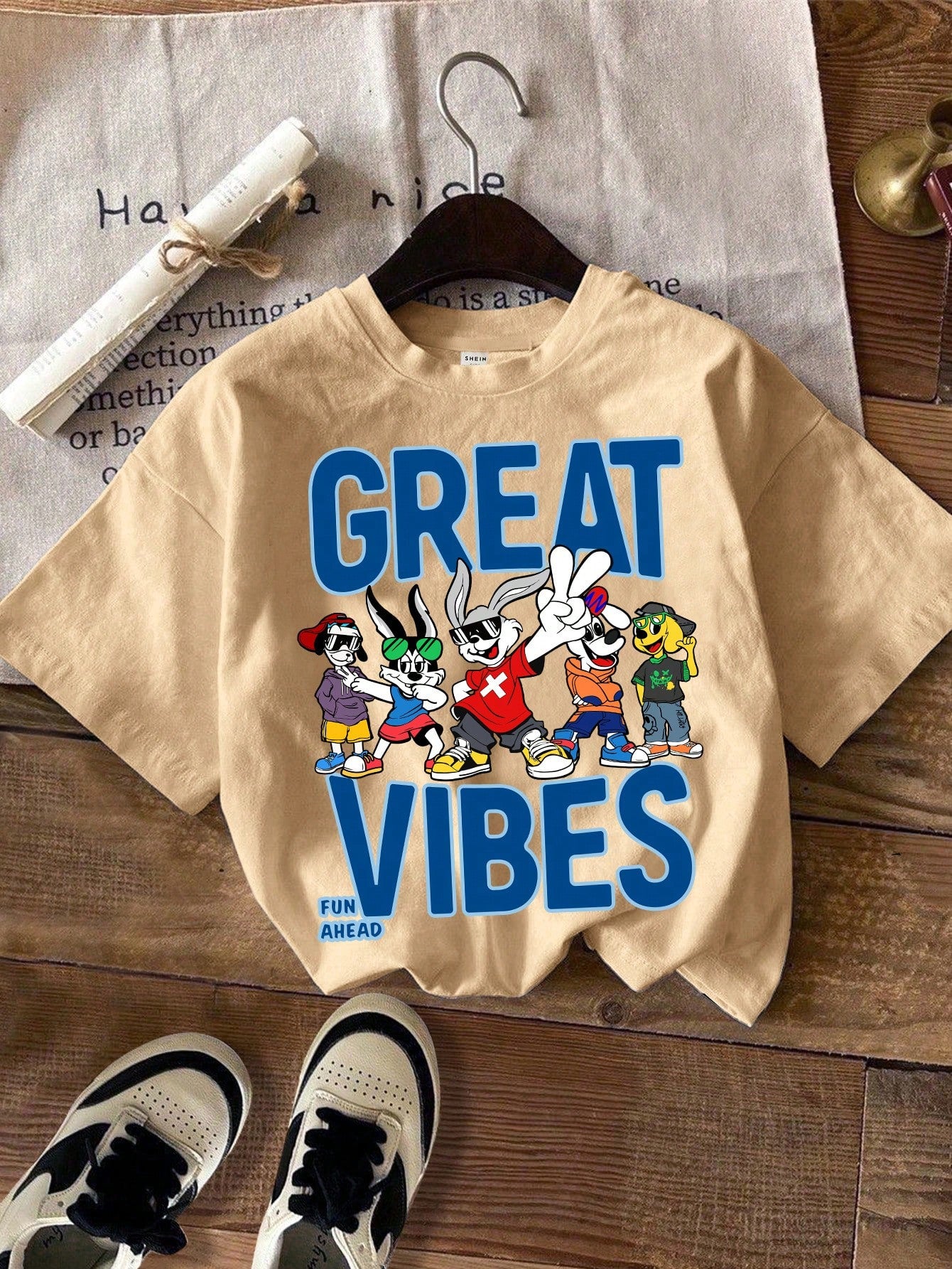 Young Boy Casual Simple Letter Printed Short Sleeve Round Neck T-Shirt, Suitable For Summer