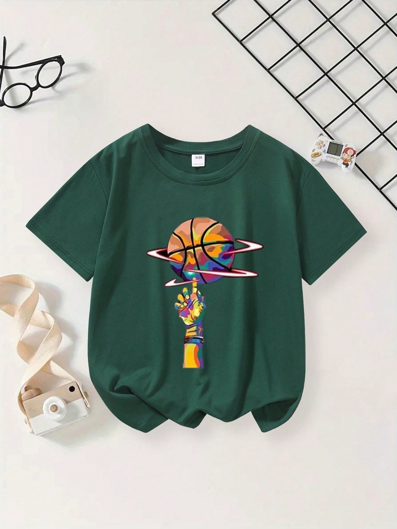 Young Boy Stylish Basketball Printed Crew Neck T-Shirt With Bold & Cool Design, Summer