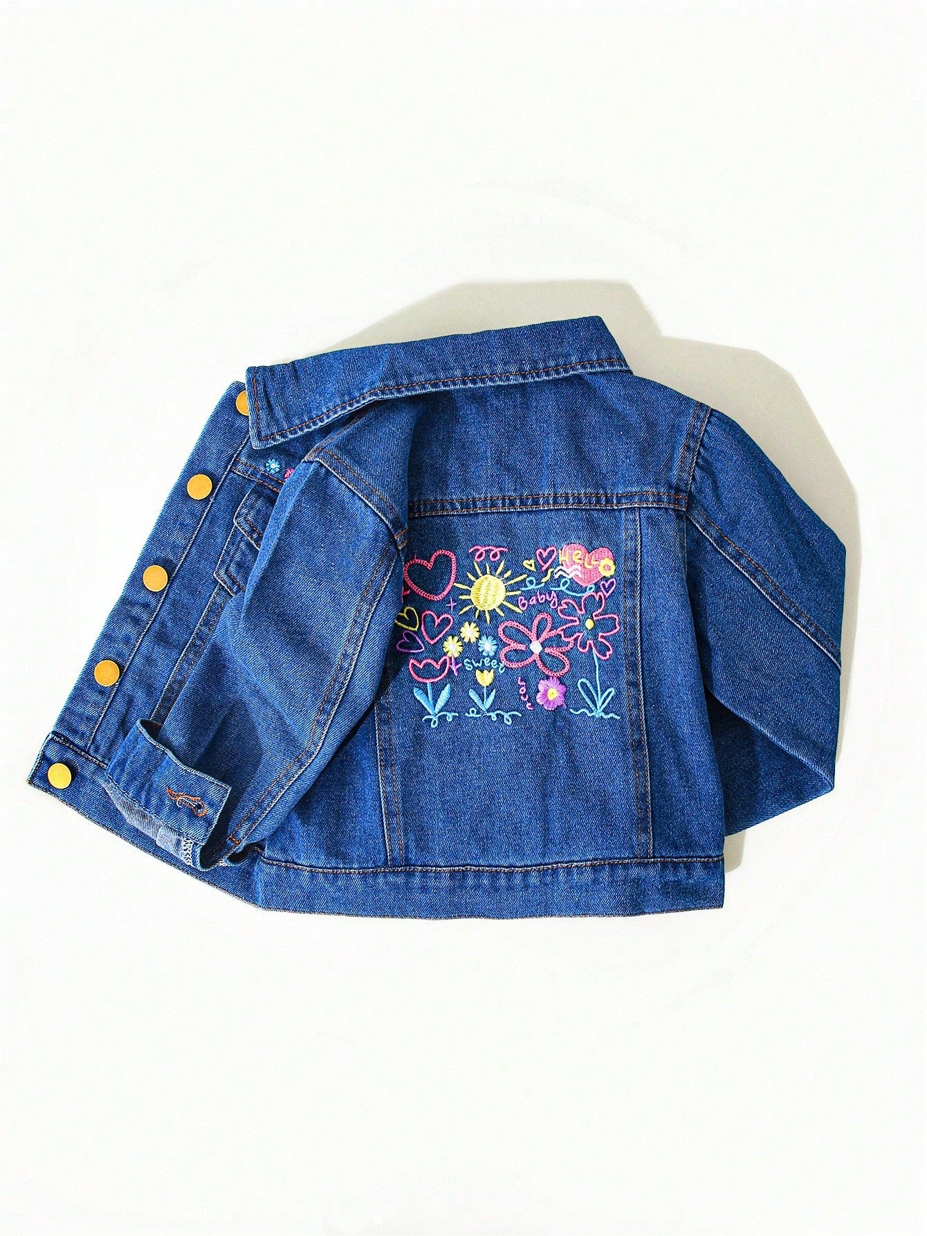 Toddler Girls Blue Loose Floral Denim Jacket