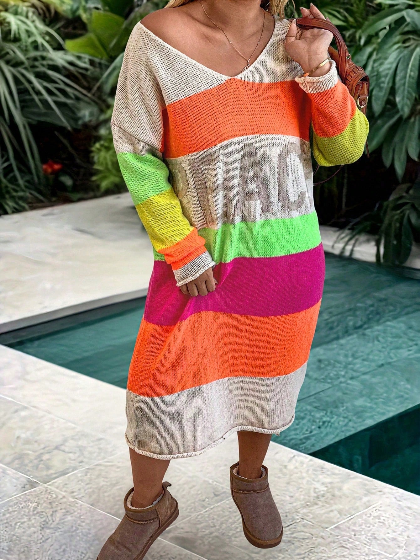 Women's Plus Size Color Block Simple Daily Wear Long Sleeve Sweater Dress