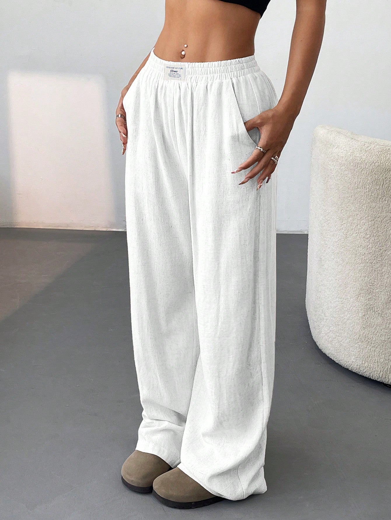 Apricot Linen Women's Wide Leg Pants