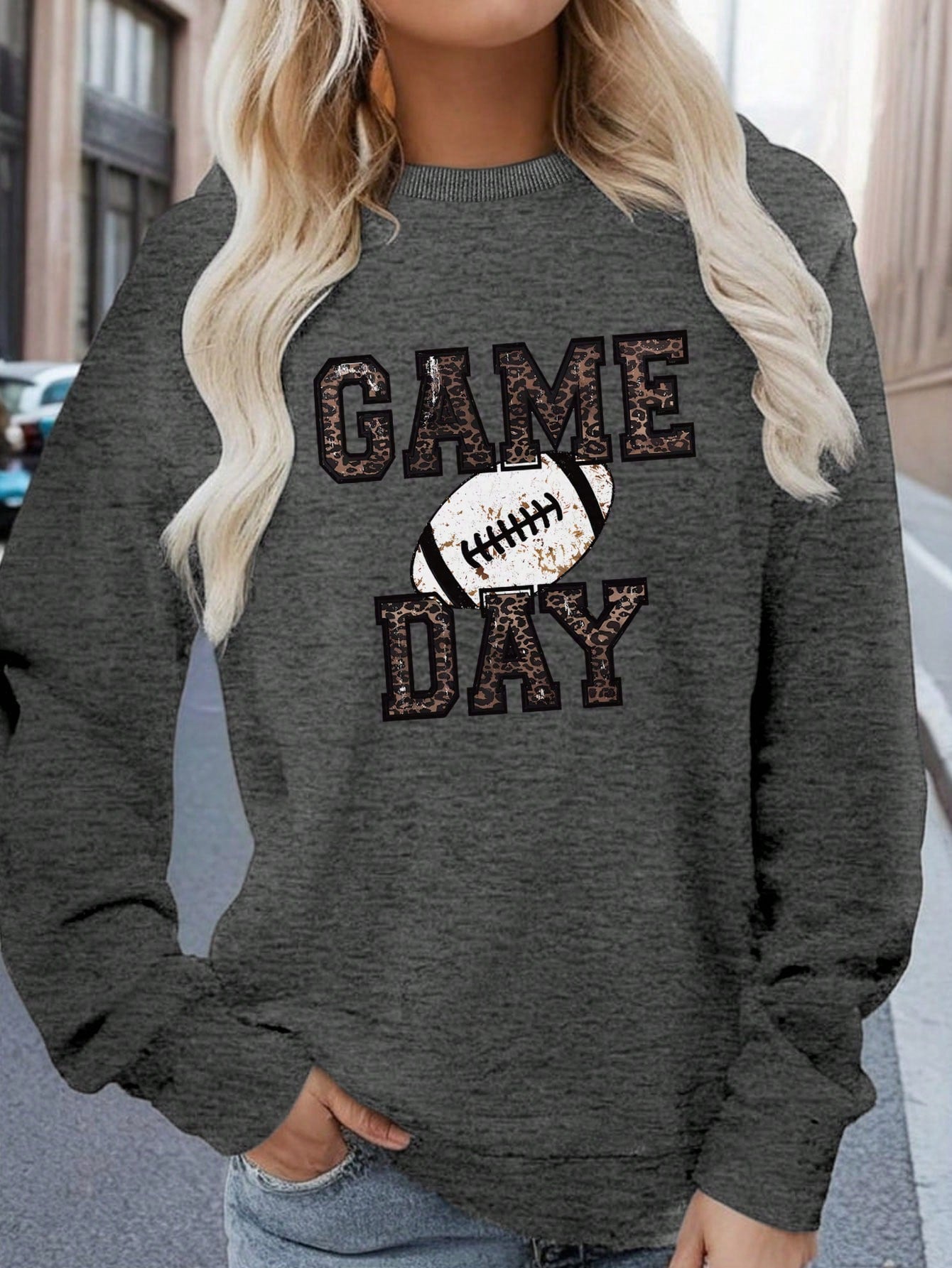 Casual Football & Game Day Print Sweatshirt, Crewneck Long Sleeve Pullover For Autumn Winter