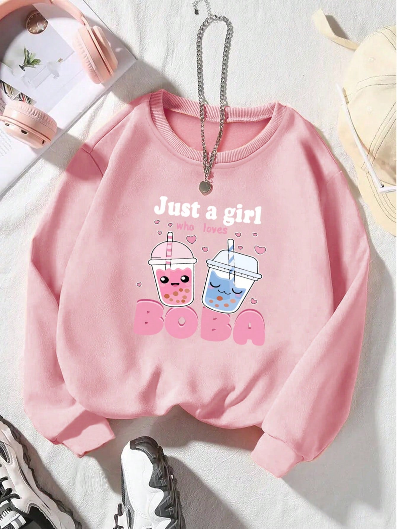 1pc Girls' English Letter Printed Crew Neck Sweatshirt, Casual Teenage Students Wear For Autumn And Winter