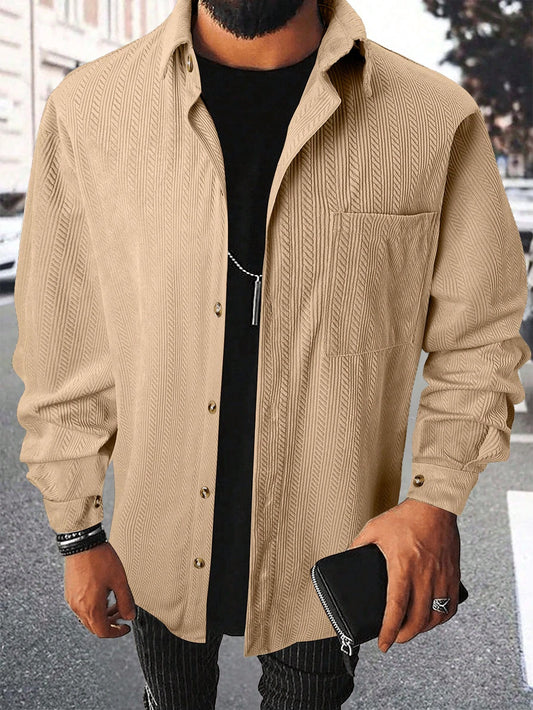 Men Casual Solid Textured Shirt Jacket, Spring/Summer