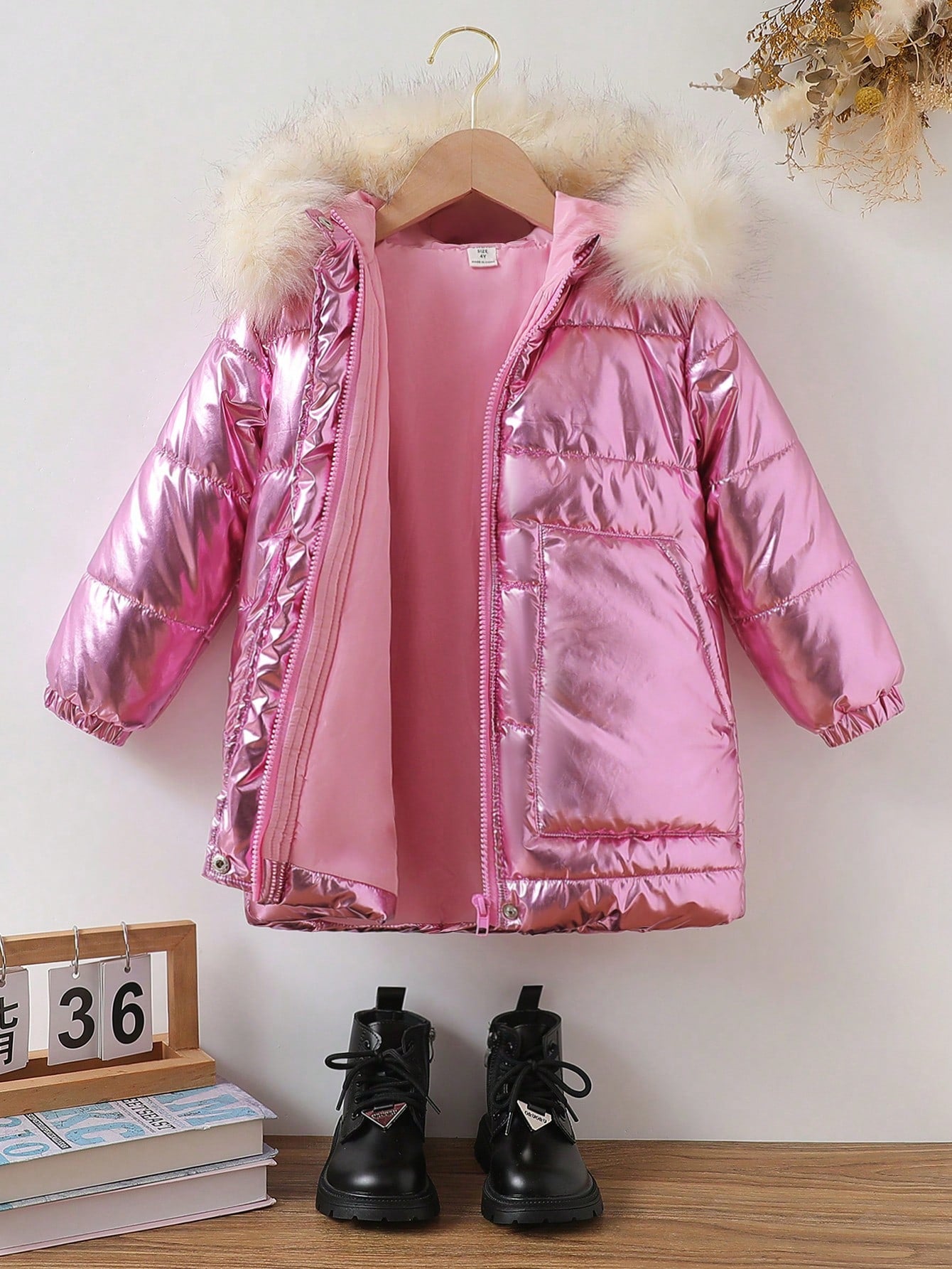 Streecool Kids Young Girls' Winter Fashionable Hooded Padded Coat With Laser Reflective Collar