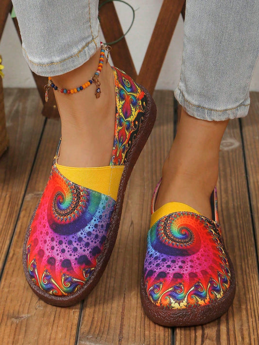 Women Colorful Printed Flat Loafer Shoes, Lightweight Canvas Slip-On Flats, Comfortable Daily Casual Vacation Shoes