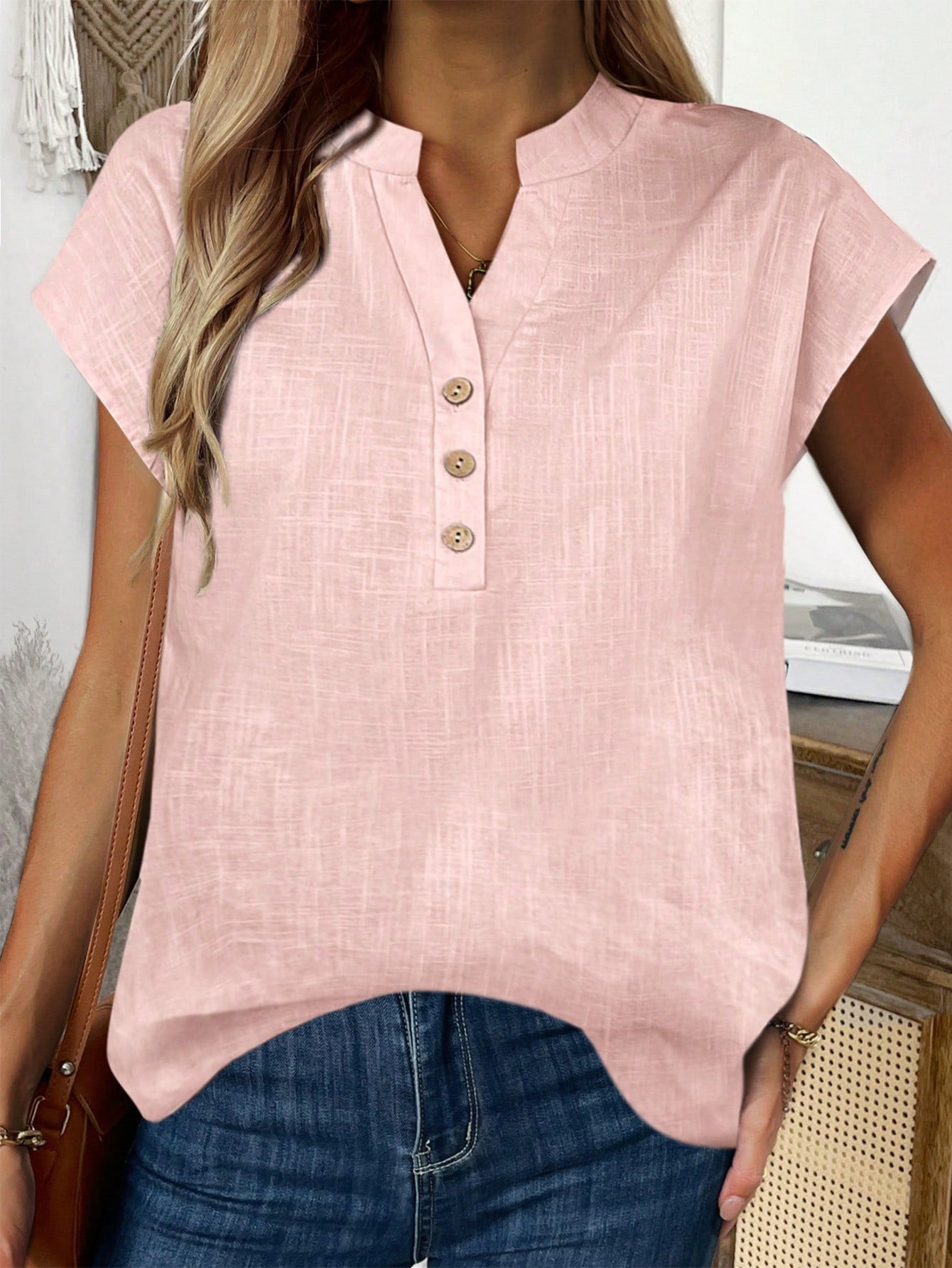 Women's Solid Color Batwing Short Sleeve Shirt