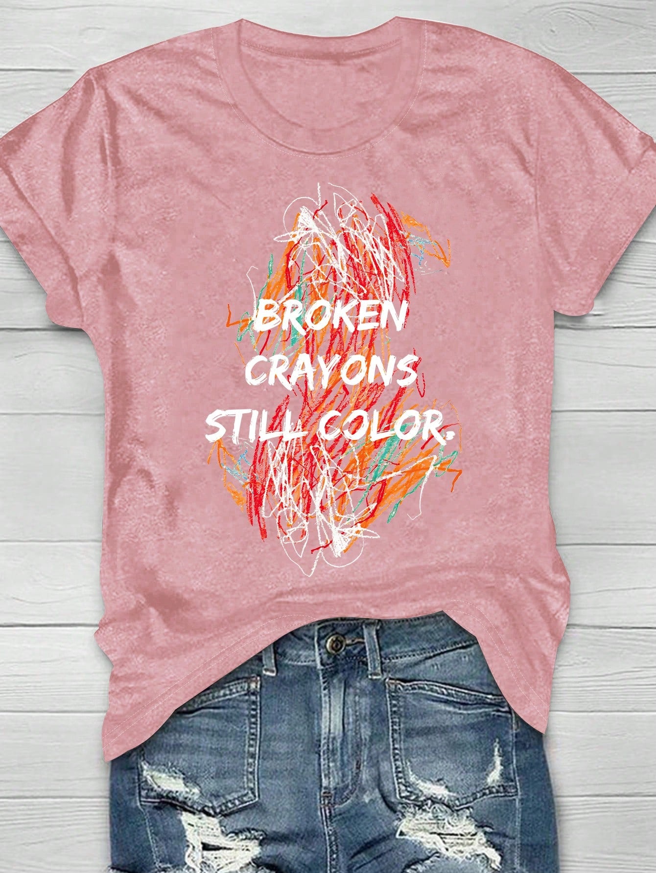 Plus Size Graffiti Line Art Print Casual Regular Short Sleeve T-Shirt BROKEN CRAYONS STILL COLOR