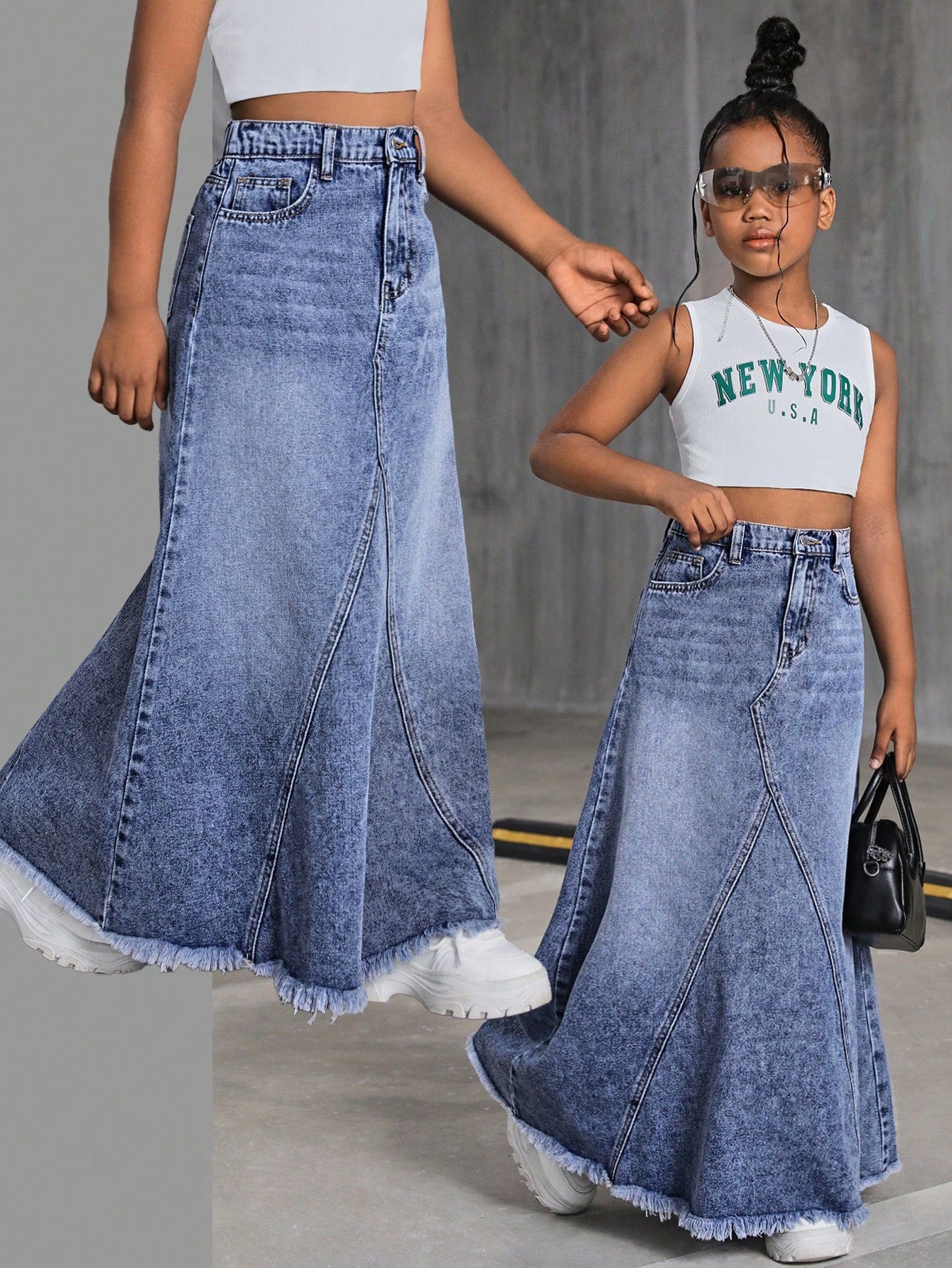 Tween Girls Y2K Trending High Waist Raw Hem Maxi Denim Long Skirt,Tween Girls Back To School Clothes Streetwear Outfits