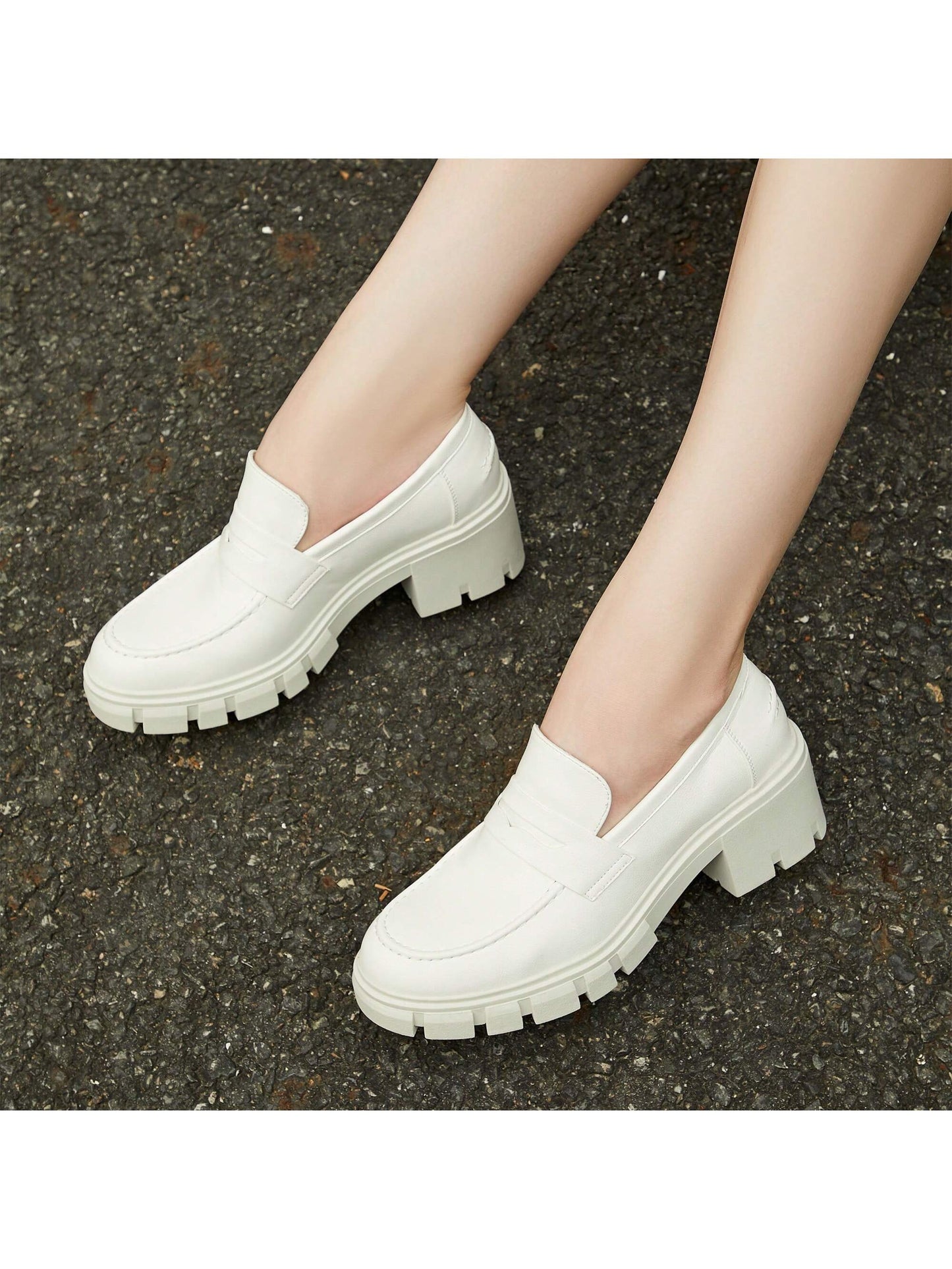 Women's Platform Chunky Loafers Comfortable Slip On Lug Sole Business Loafer Shoes