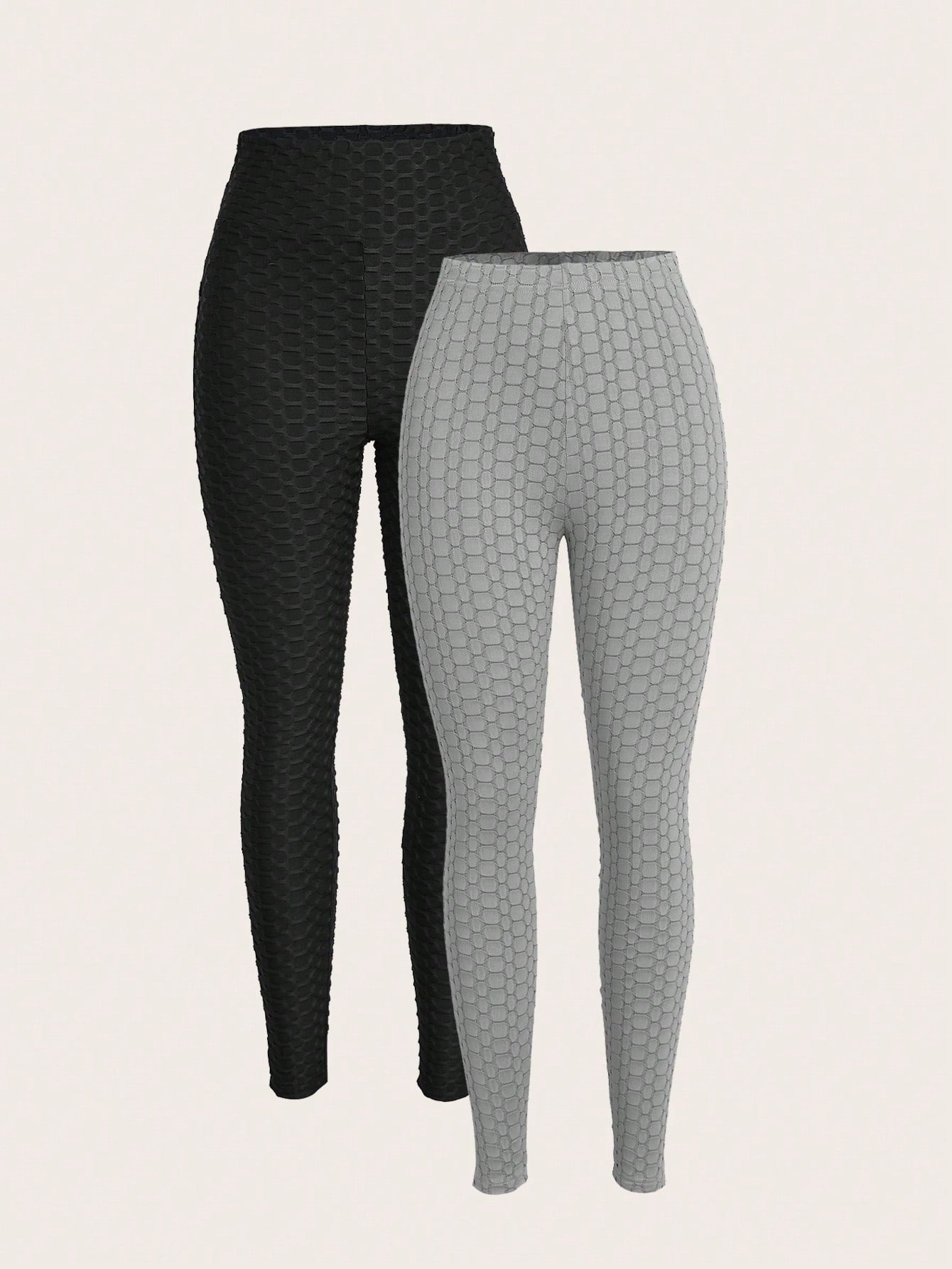 2pcs Solid Elastic Waist Leggings