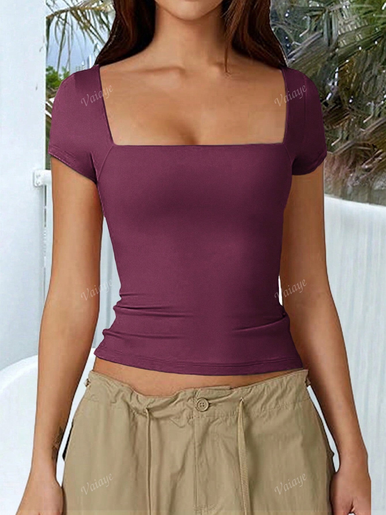 Women Y2K Casual T-Shirt With Square Neckline