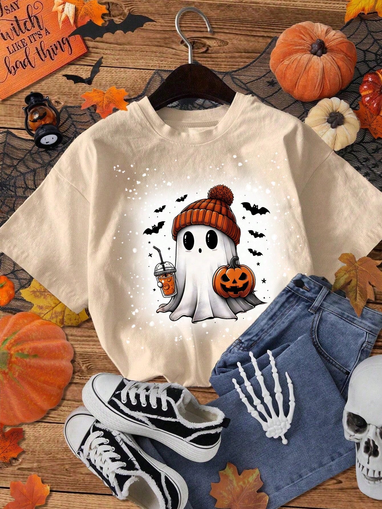 Plus Size Halloween Cartoon Print Short Sleeve T-Shirt