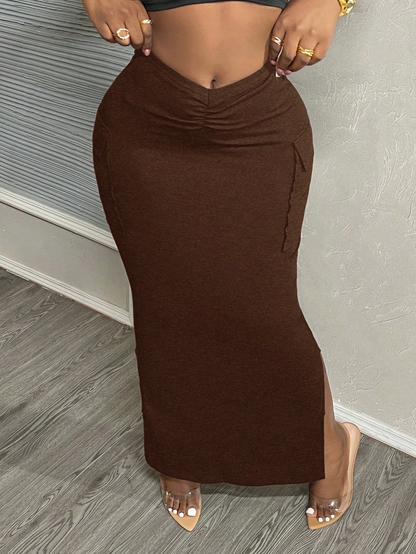 Summer Casual Sexy Backless U-Neck Tie-Strap Long Grey Women's Skirt For Vacation