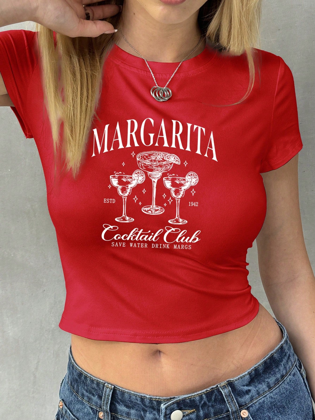 Women Summer Y2K Style MARGARITA Cocktail Print Crop Top Baby Tee