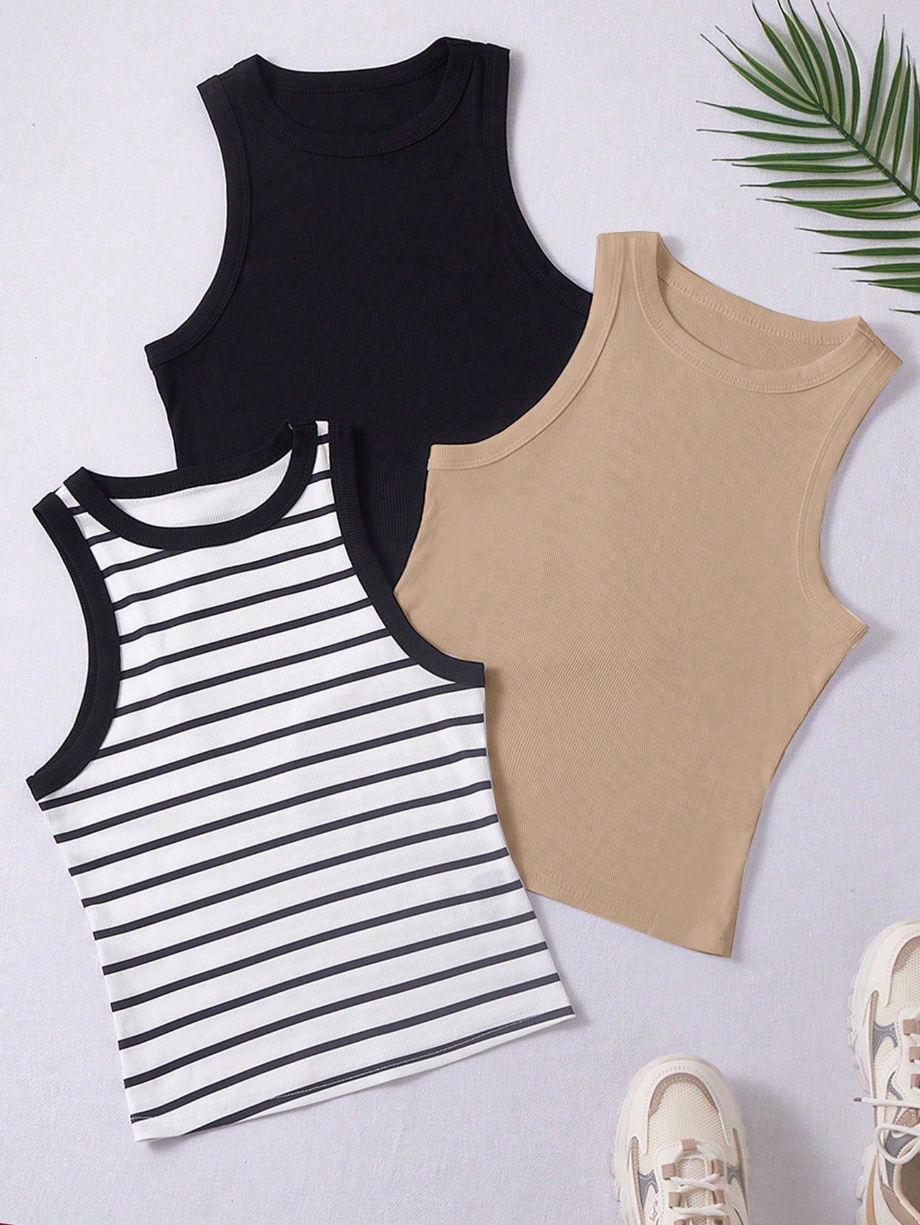 3pcs Ribbed Knit Tank Top