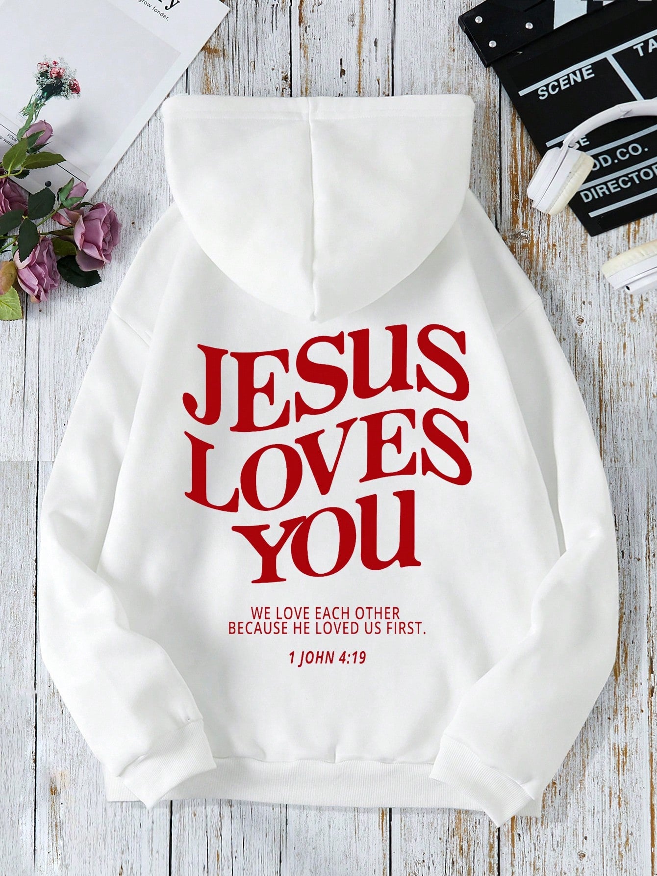 Women's Letter Printed Hoodie JESUS LOVES YOU WE LOVE EACH OTHER BECAUSE HE LOVED US FIRST 1 JOHN 4: 19