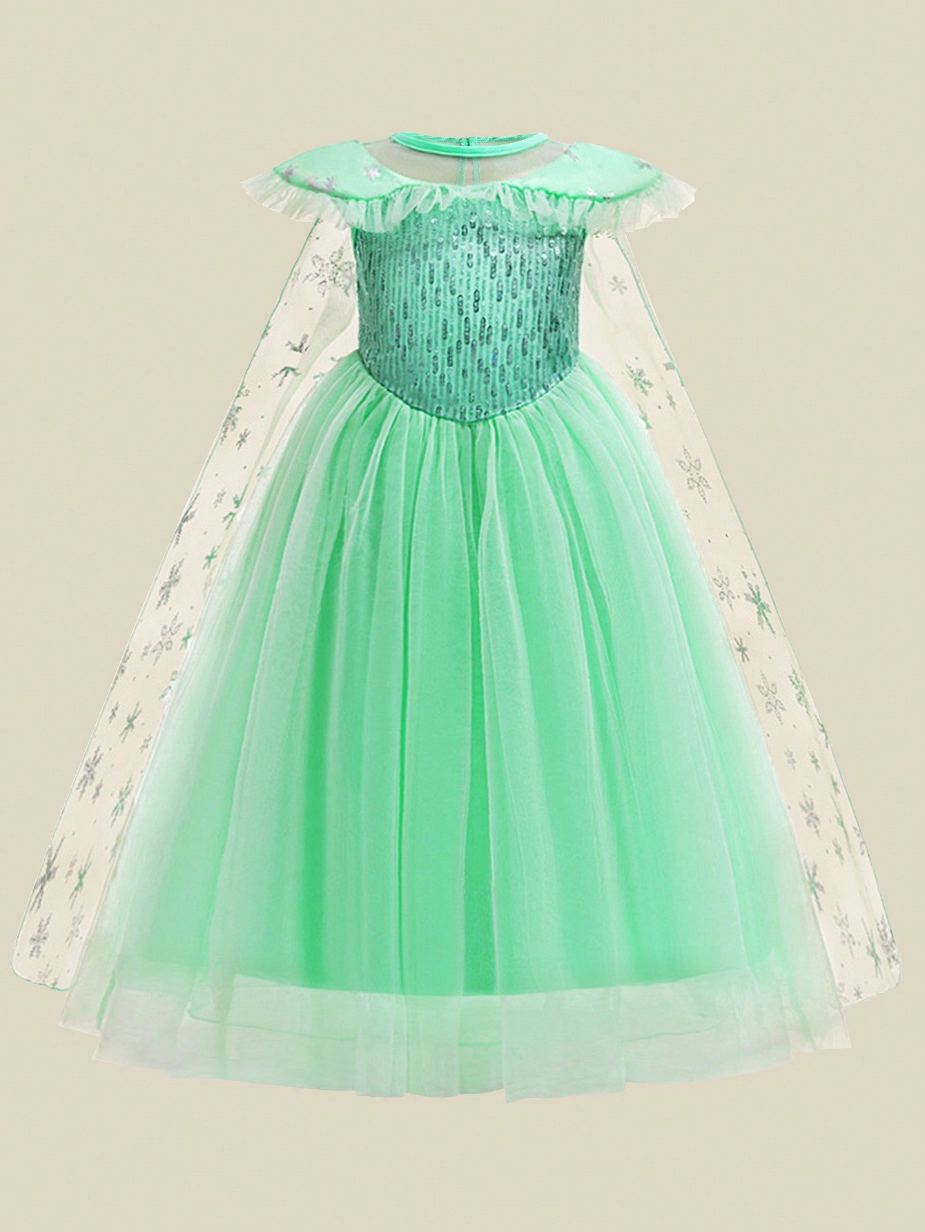 Young Girl Solid Sequin Birthday Wedding Princess Dress With Cape, Suitable For Performances, Parties And Vacations