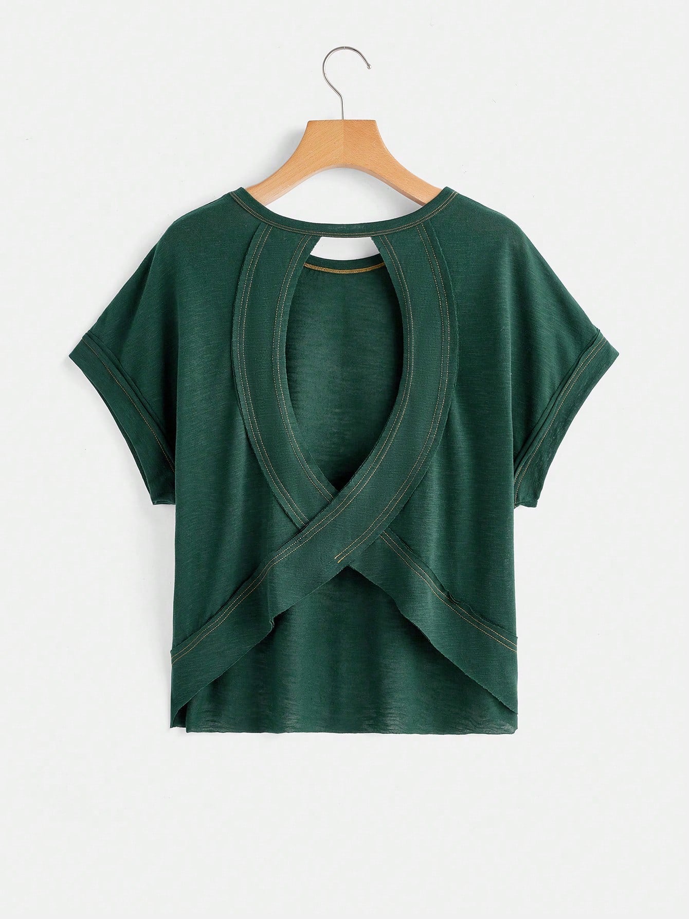 Cut Out Back Batwing Sleeve Tee