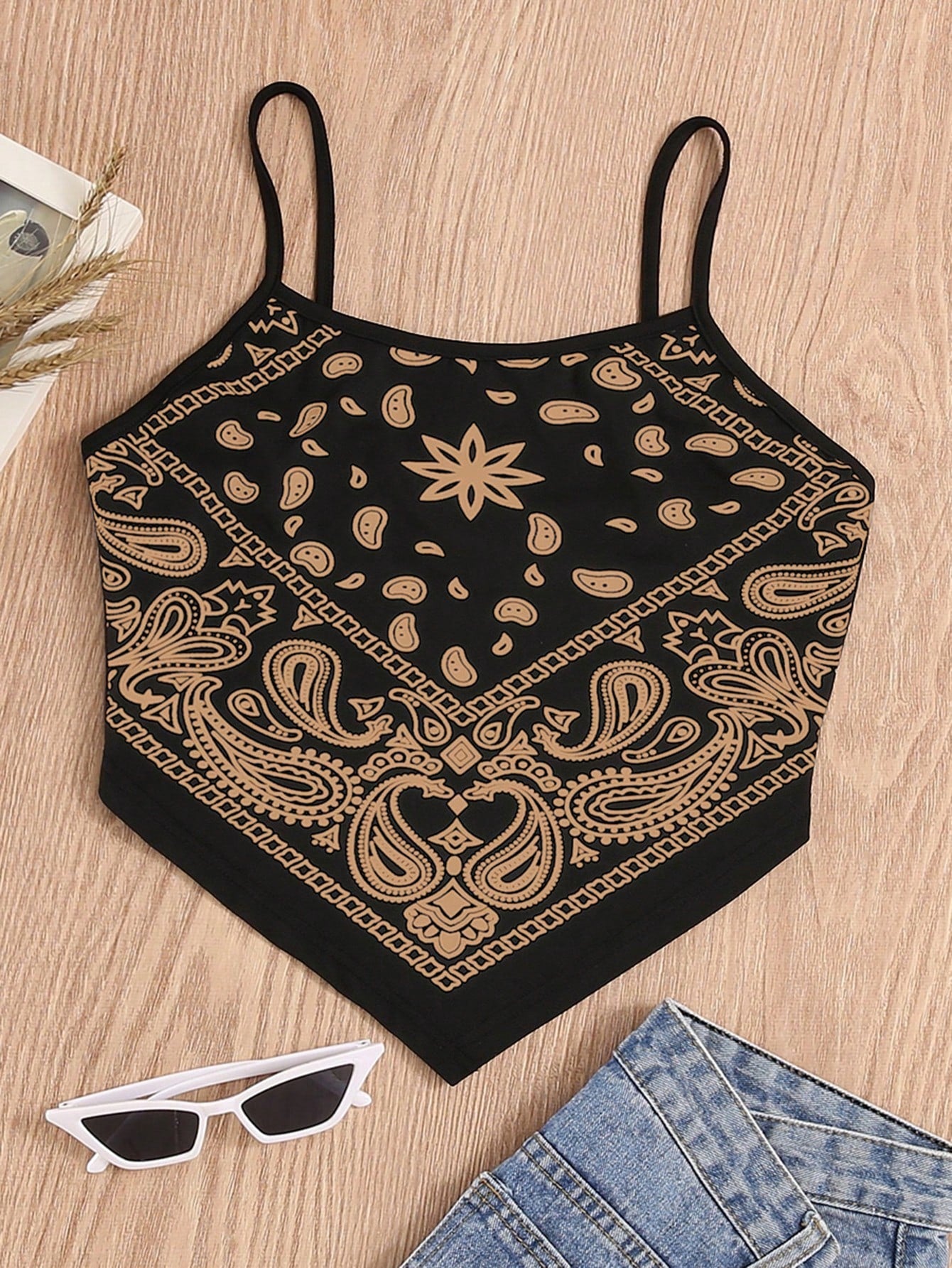 Paisley Print Hanky Hem Cami Top