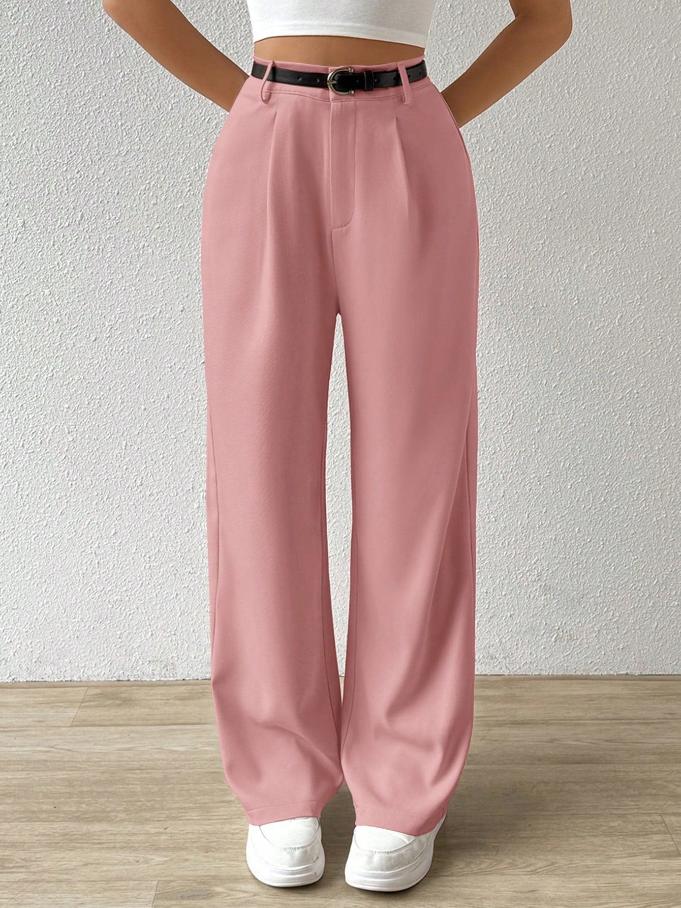 Women's Casual Straight-Leg Pants With Waist Belt