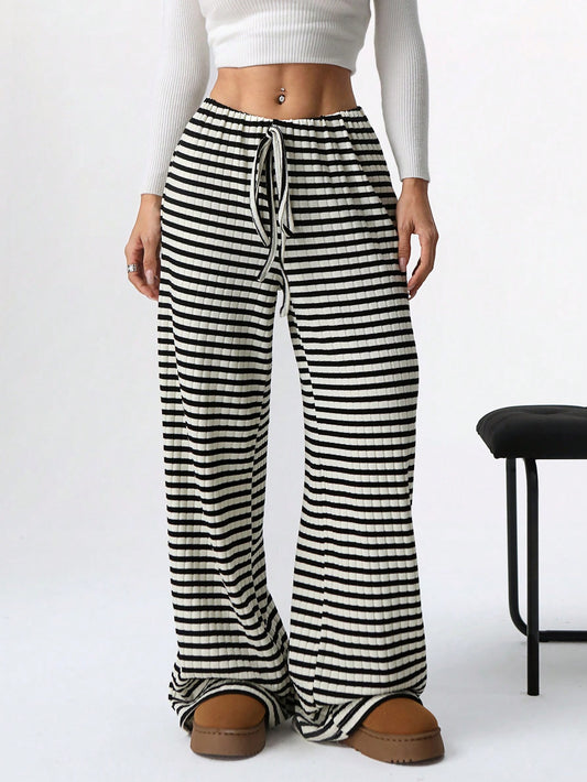 Women's Front Tie Striped Casual Pants