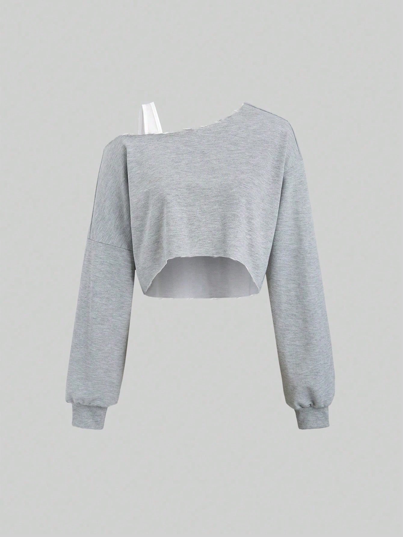 Colorblock Asymmetrical Neck Cropped Women's Sweatshirt