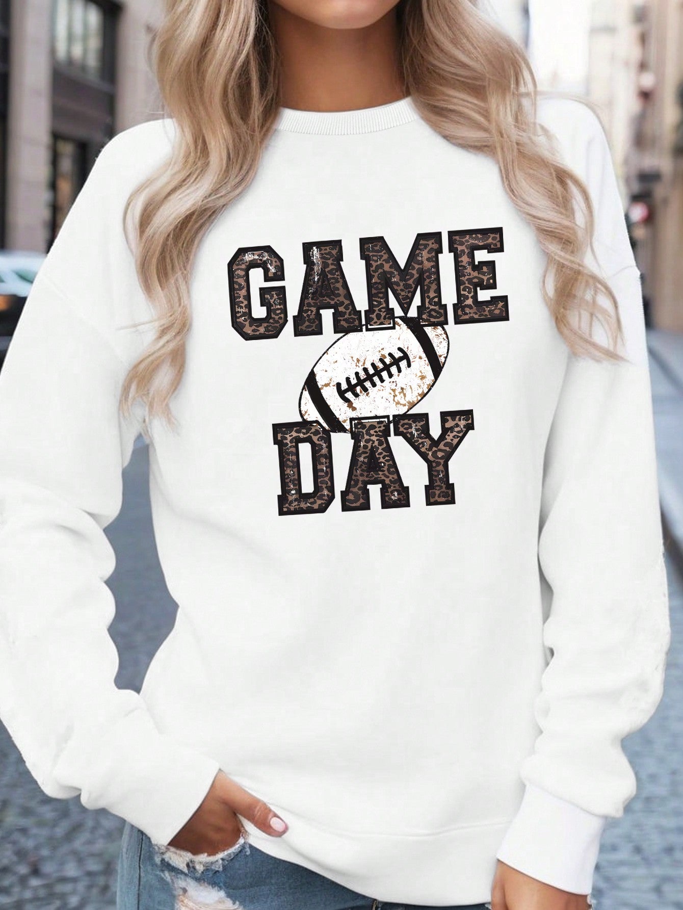 Casual Football & Game Day Print Sweatshirt, Crewneck Long Sleeve Pullover For Autumn Winter