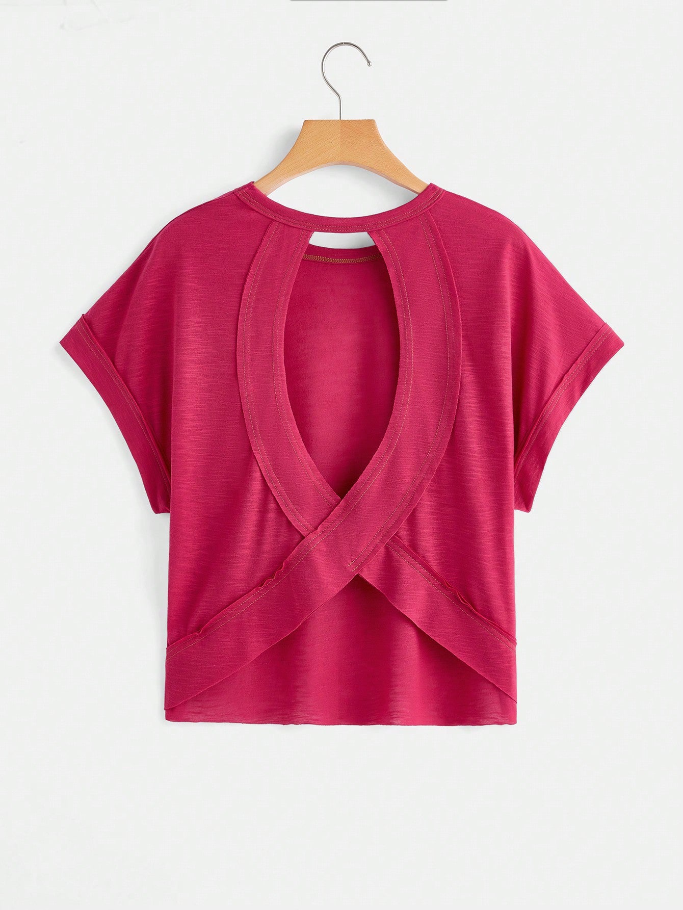 Cut Out Back Batwing Sleeve Tee