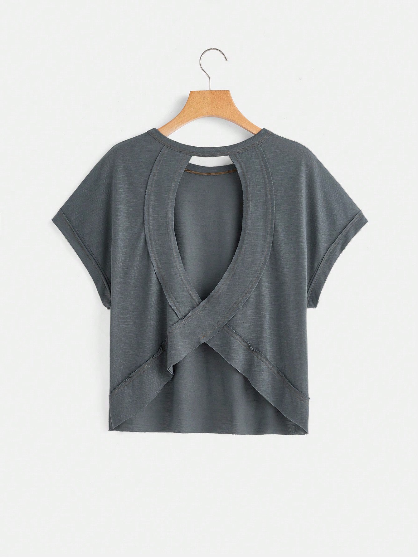 Cut Out Back Batwing Sleeve Tee