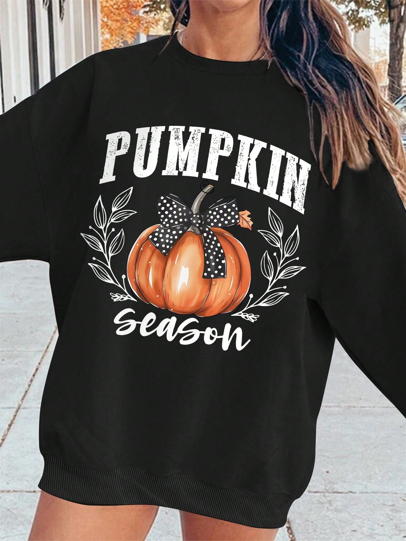 Halloween Pumpkin Print Crew Neck Sweatshirt