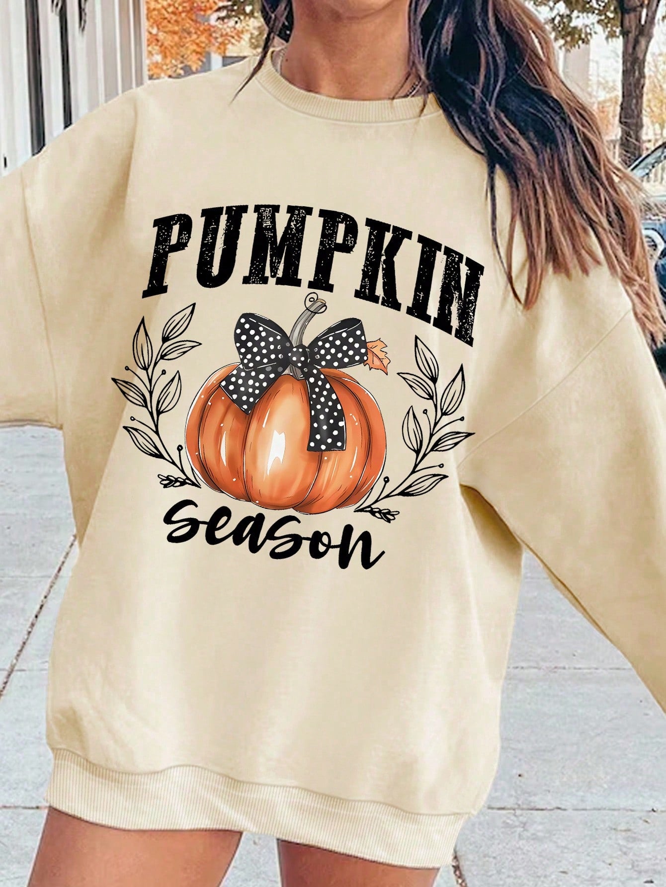 Halloween Pumpkin Print Crew Neck Sweatshirt