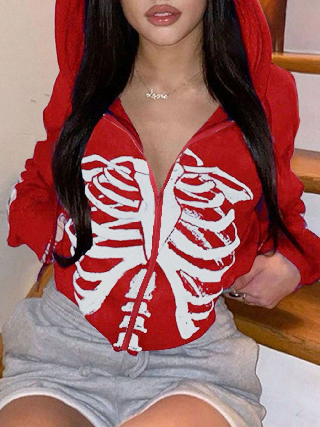 Women's Spider Web Pattern Zip Up Hoodie