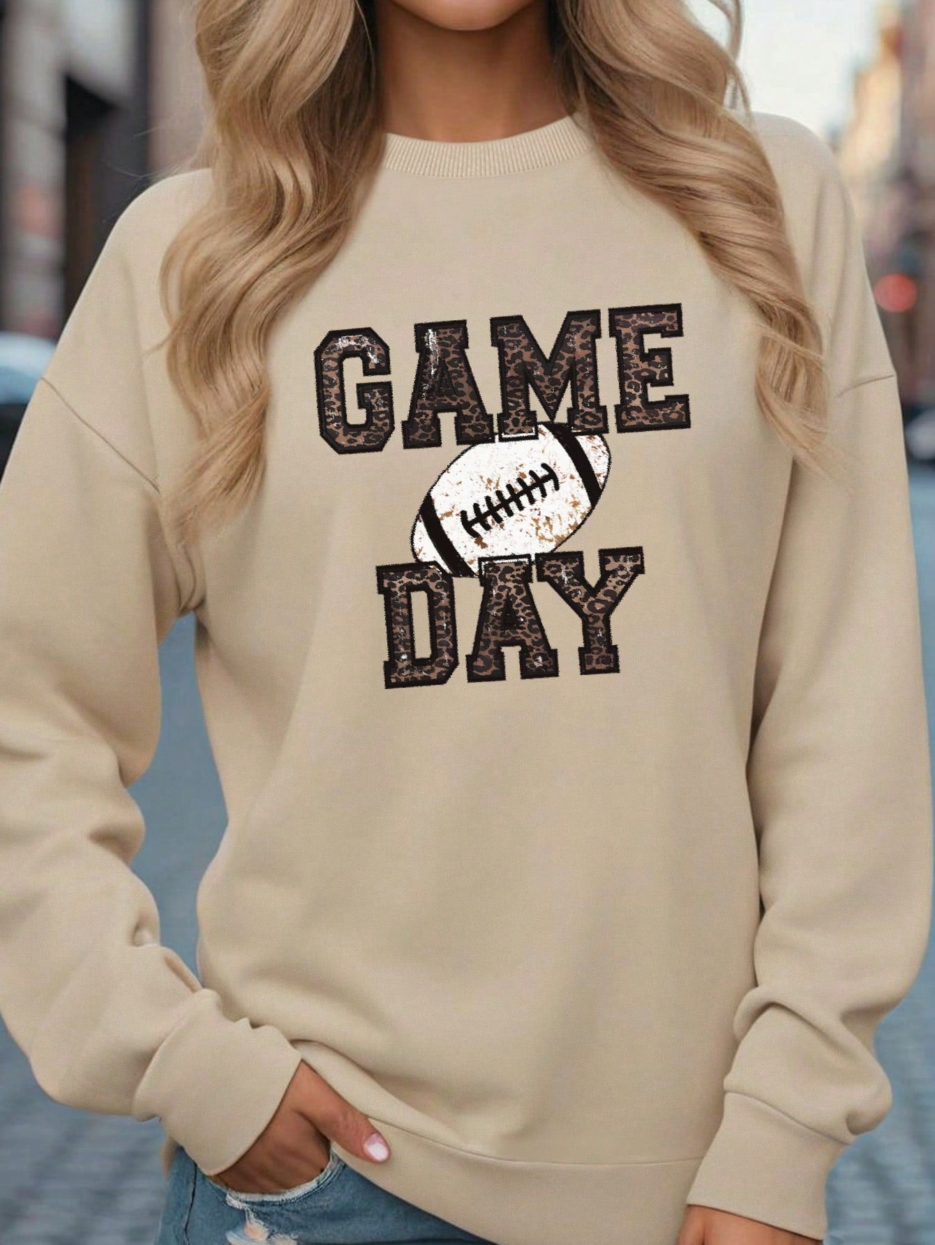 Casual Football & Game Day Print Sweatshirt, Crewneck Long Sleeve Pullover For Autumn Winter