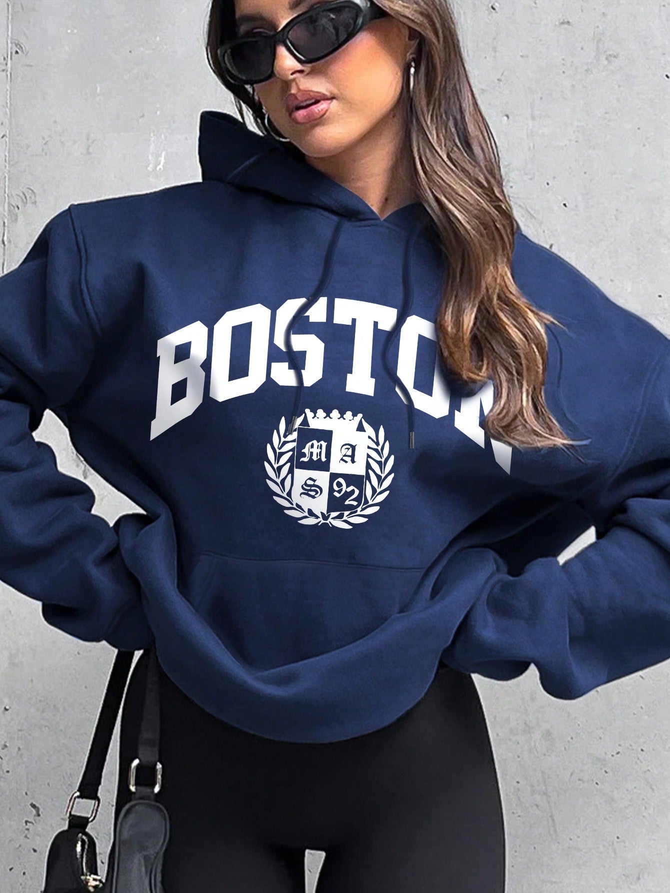 Women's Casual Letter Printed Drawstring Hoodie Sweatshirt