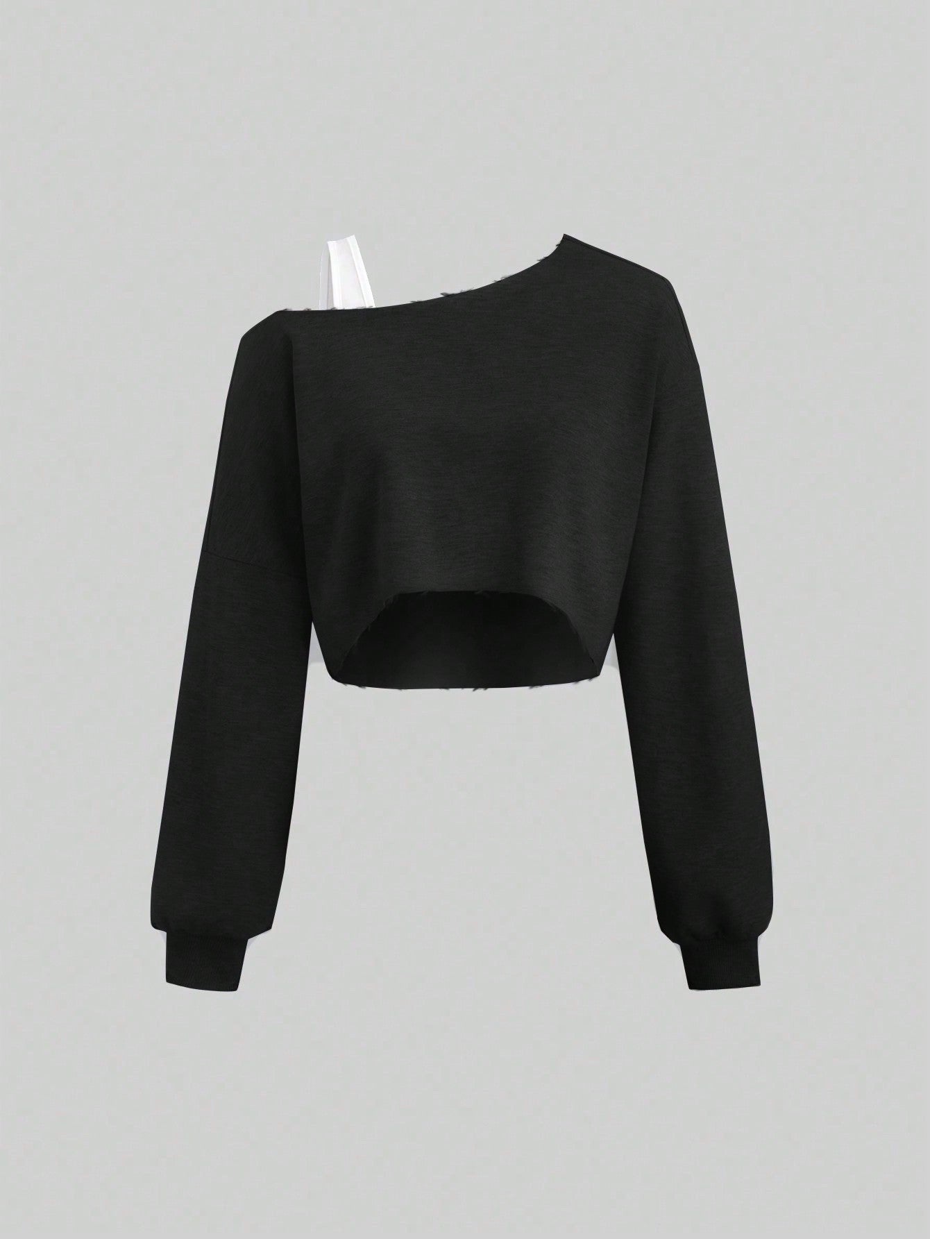 Colorblock Asymmetrical Neck Cropped Women's Sweatshirt