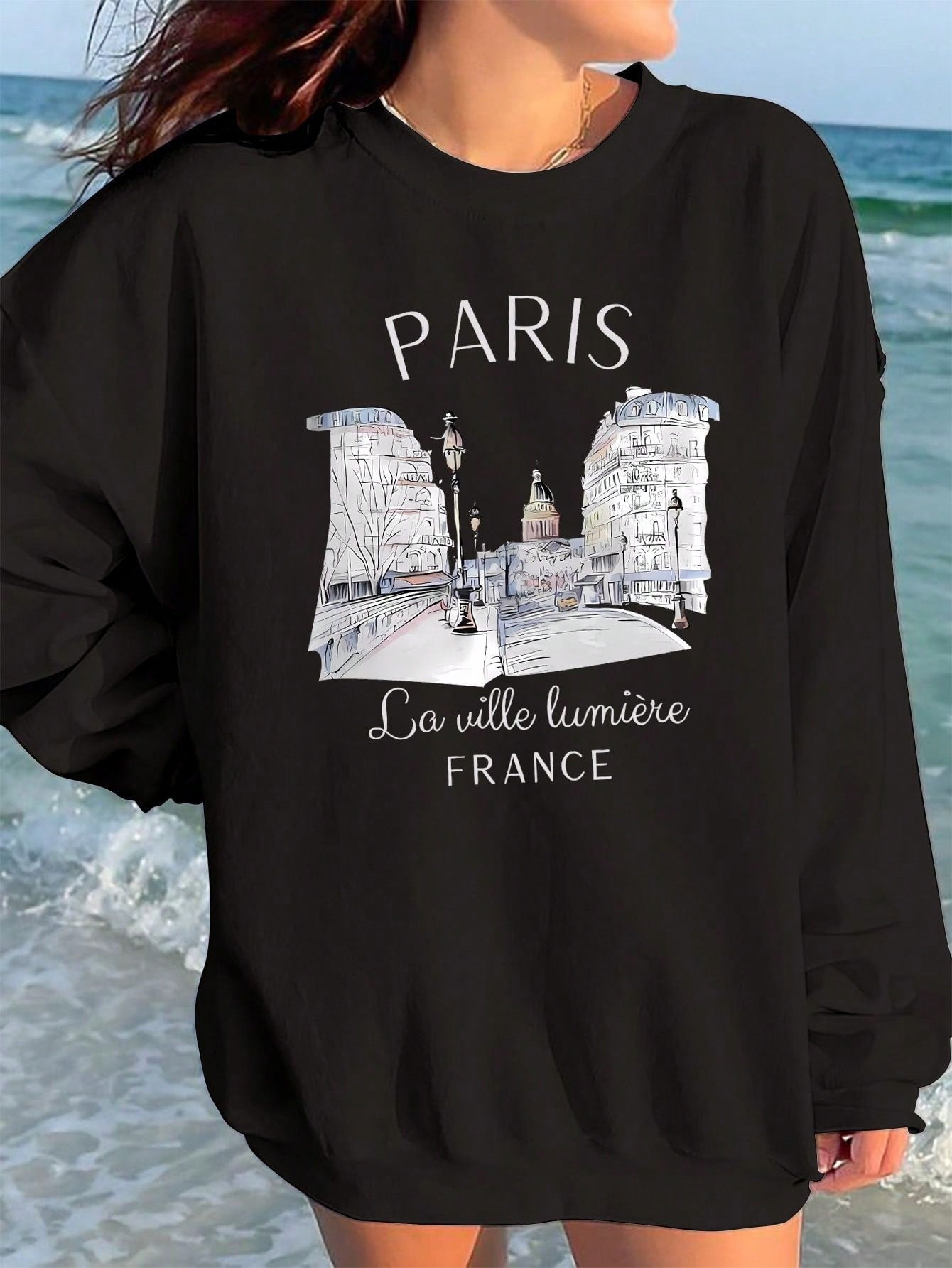 Paris Print Crew Neck Sweatshirt